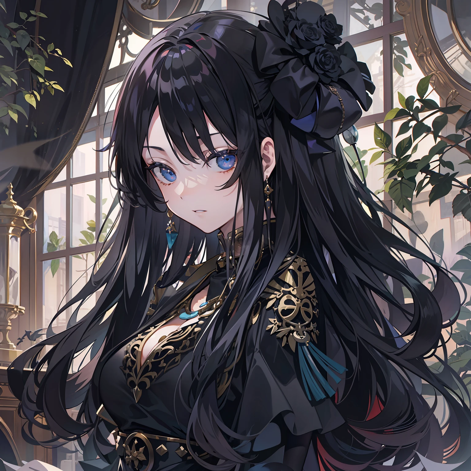 masterpiece、hightquality、Black hair long hair、deco、Black stockings、one piece dress、domineering、cocky、arrogant、