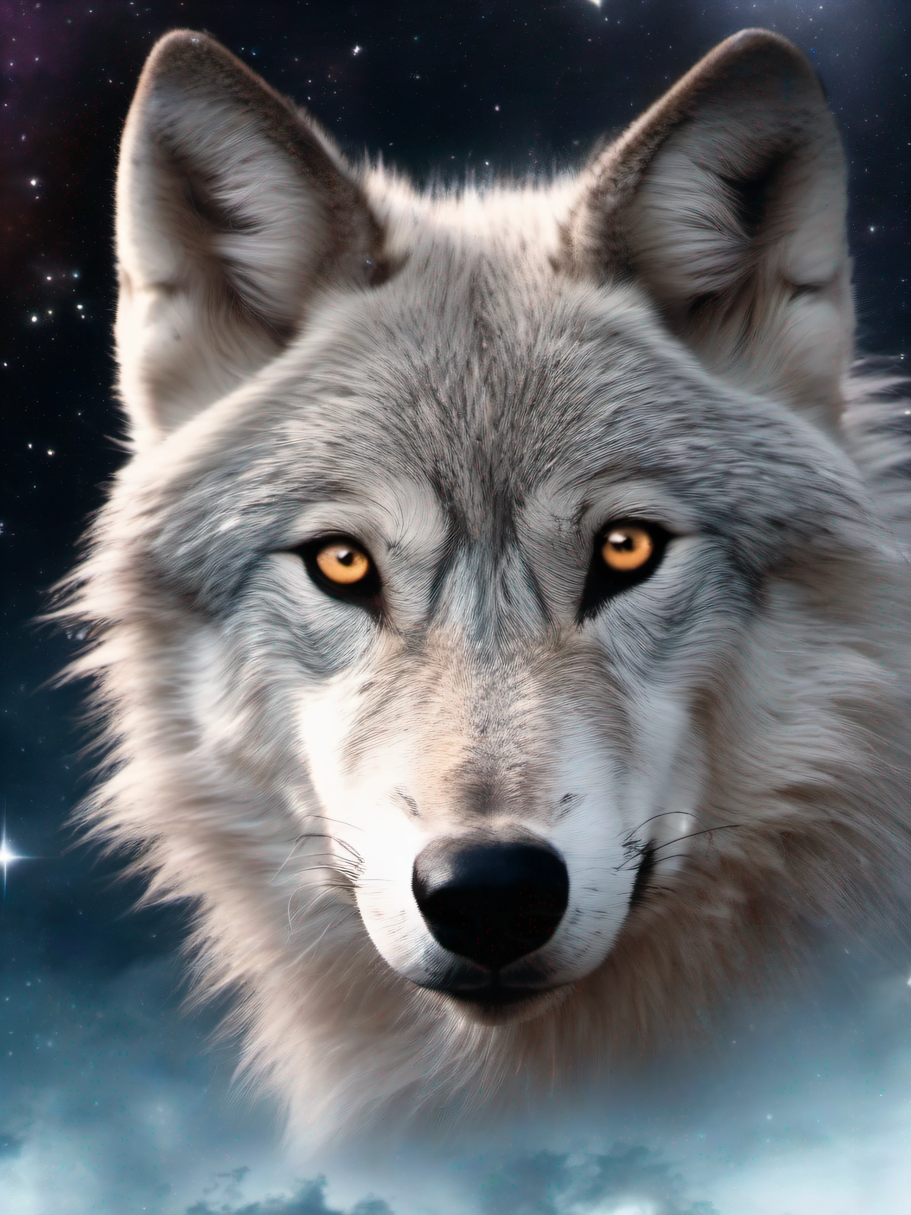 visage de loup dans l'espace, stars, nebula, univers