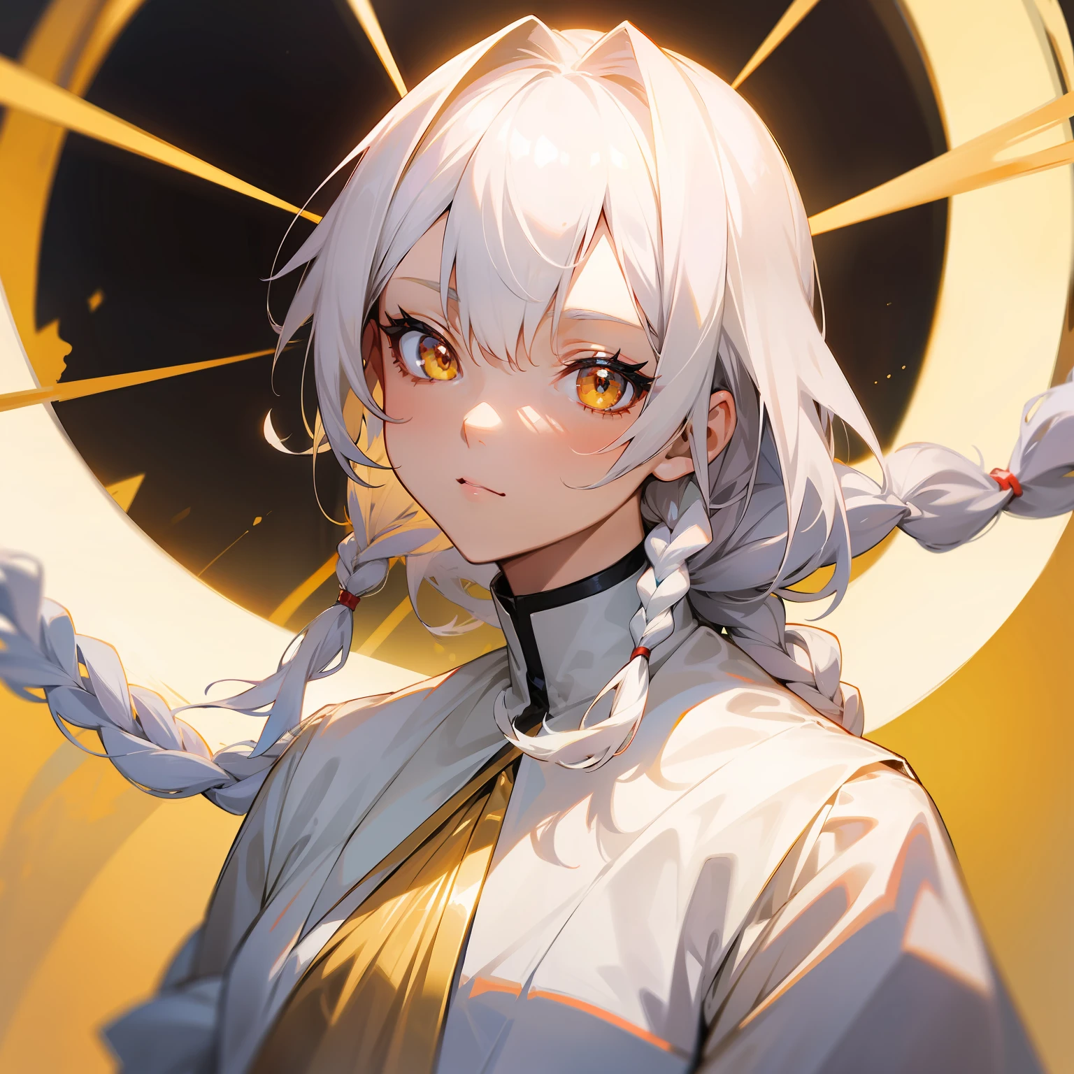 excellent, masutepiece, White hair, Golden Eyes, White clothes, Looking Up, Upper body, hair, Fair skin, side braids, Anime beauty