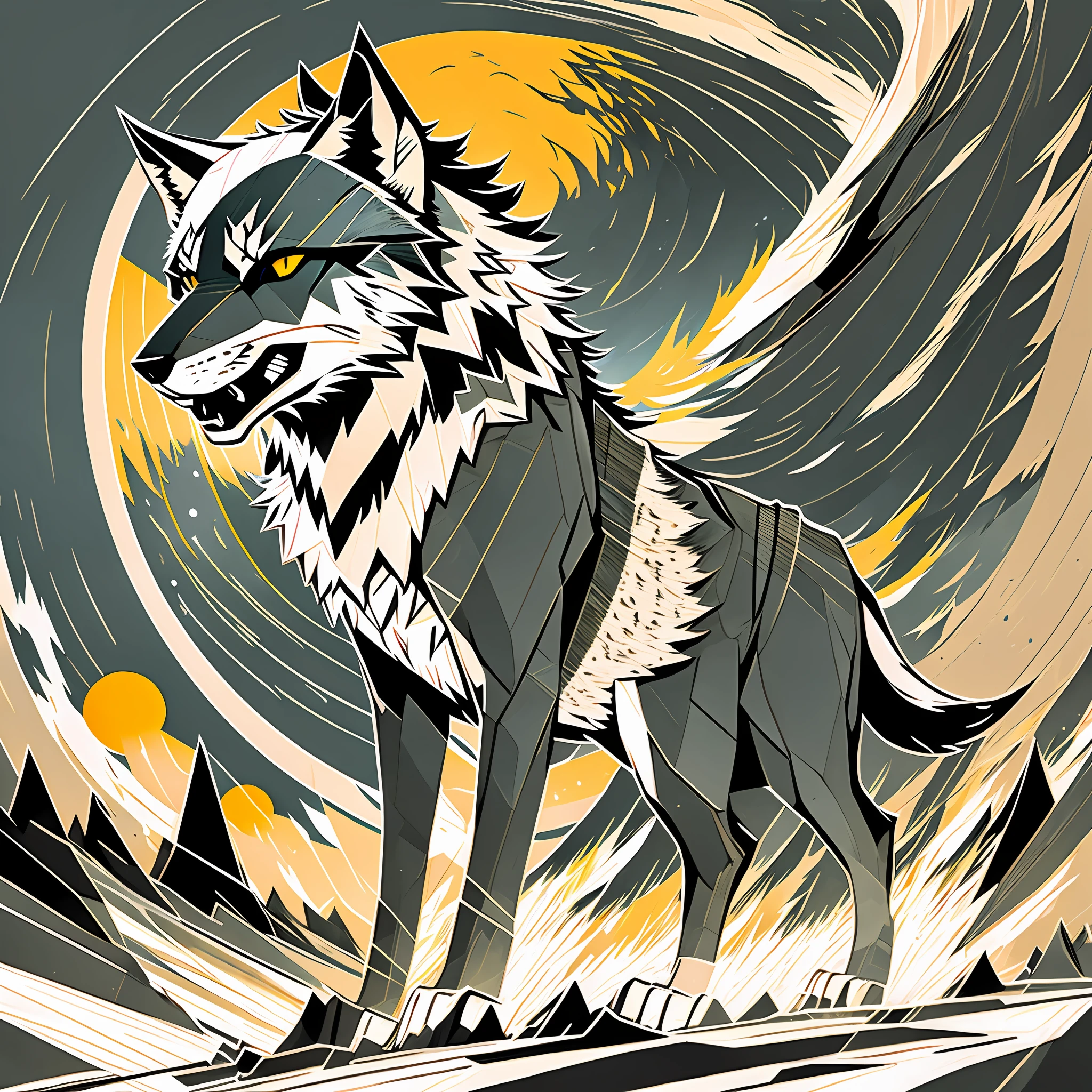 Silver Wolf Howling at the Moon, Beautiful colors, pencil sketches, Vector illustration, Cel shaded, Flat, 2D, style of dan matutina, In the style of studio ghibli, Art by Hiroshi Saitō, bold lines, Bold the drawing lines, Amazing details, One character --auto --s2