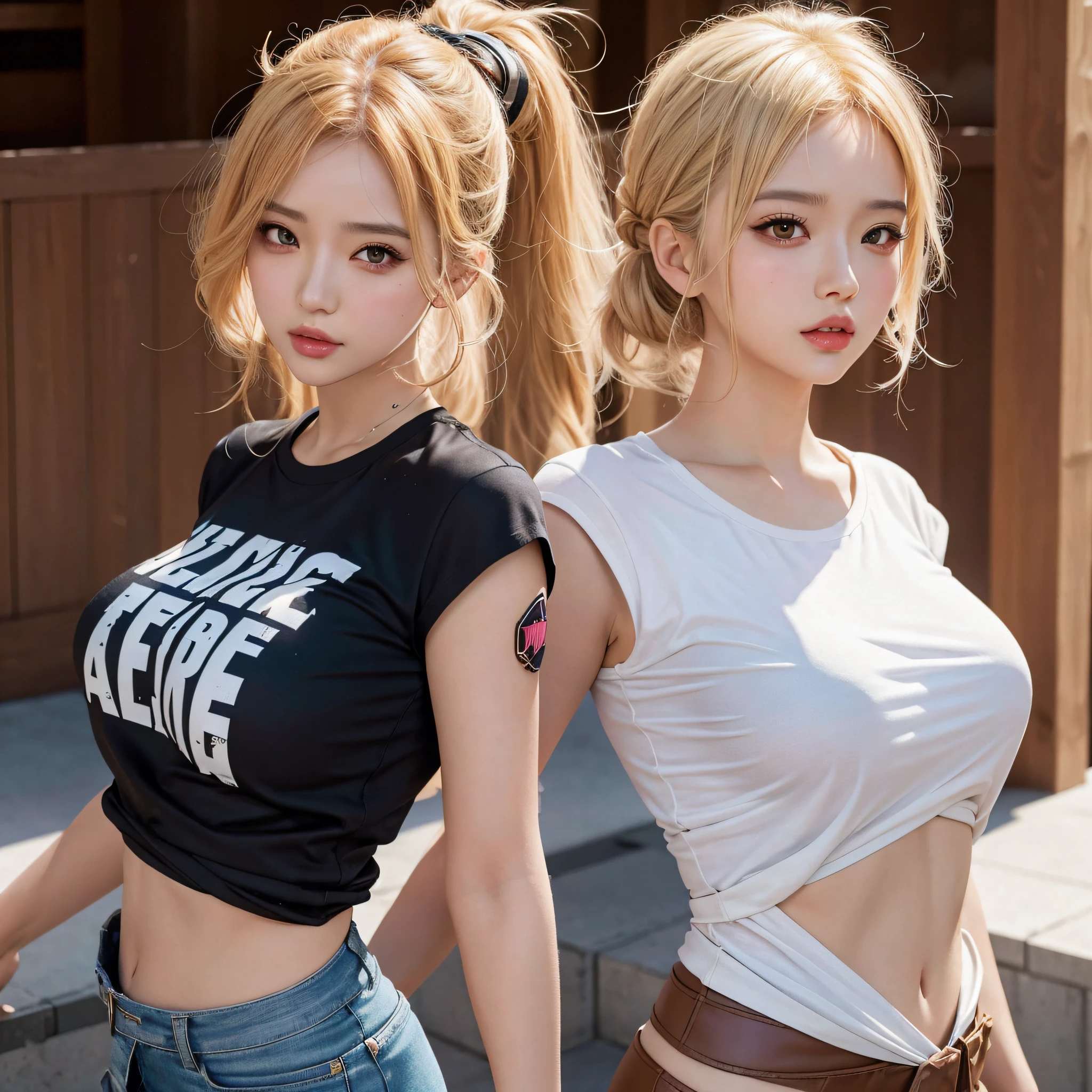 Two women in short skirts posing for photo shoot, realistic anime 3 d style, ig model | ArtGerm, kda and sam yang, real life anime girl, two beautiful anime girls, range murata and artgerm, trending at cgstation, beautiful sci - fi twins, artwork in the style of guweiz, Trending on CGSTATION