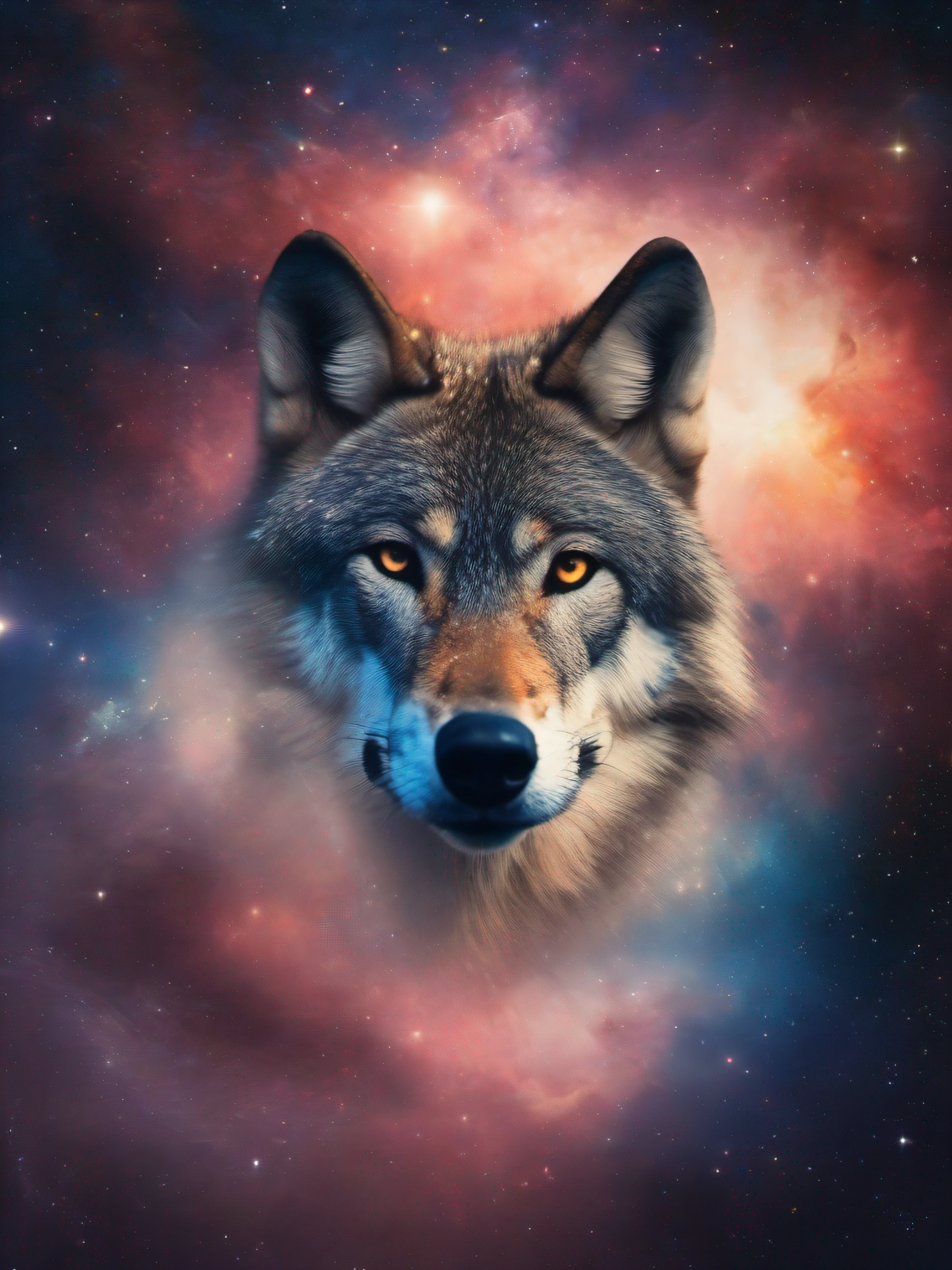 visage de loup dans l'espace, stars, nebula, univers