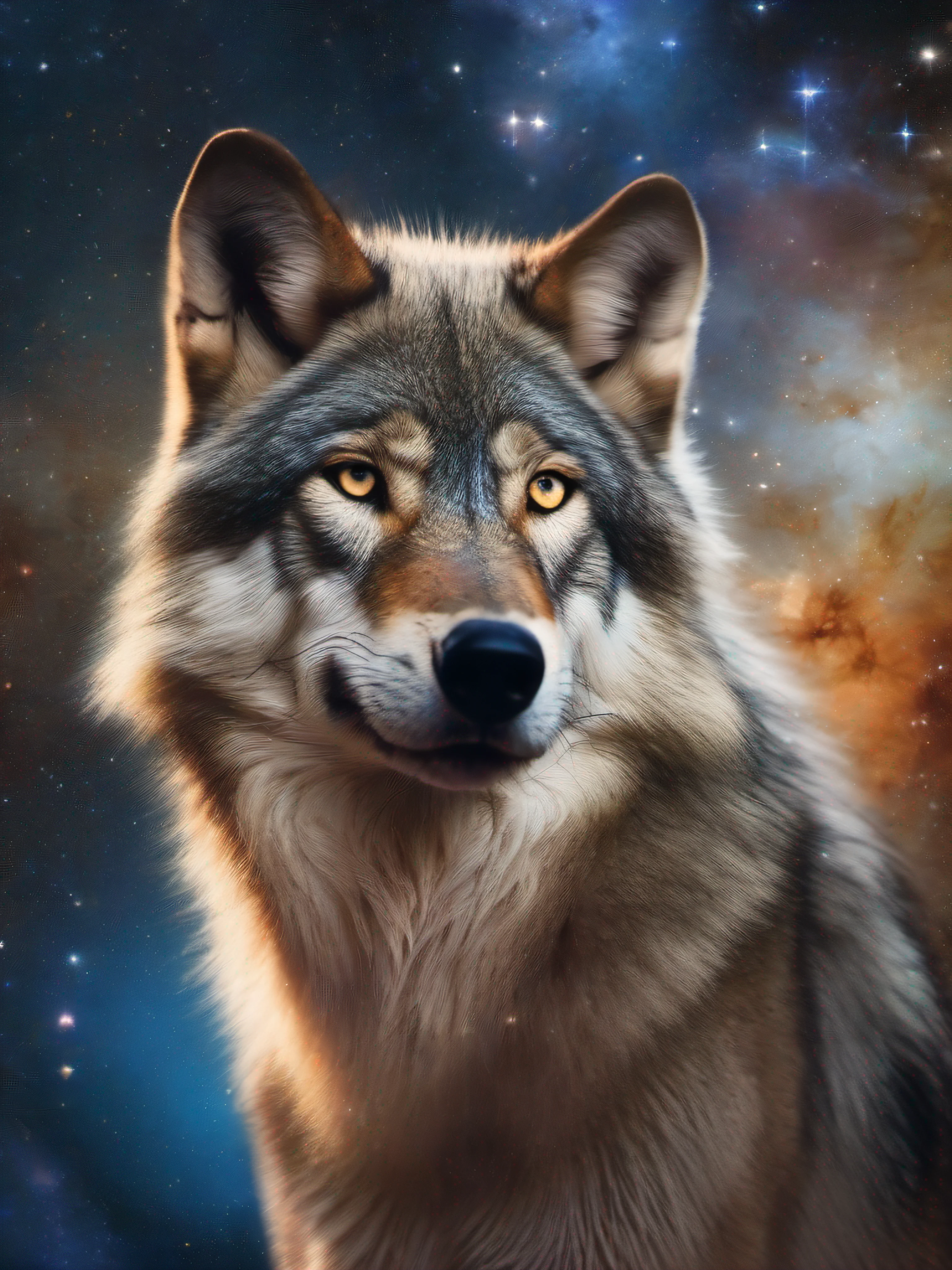 visage de loup dans l'espace, stars, nebula, univers