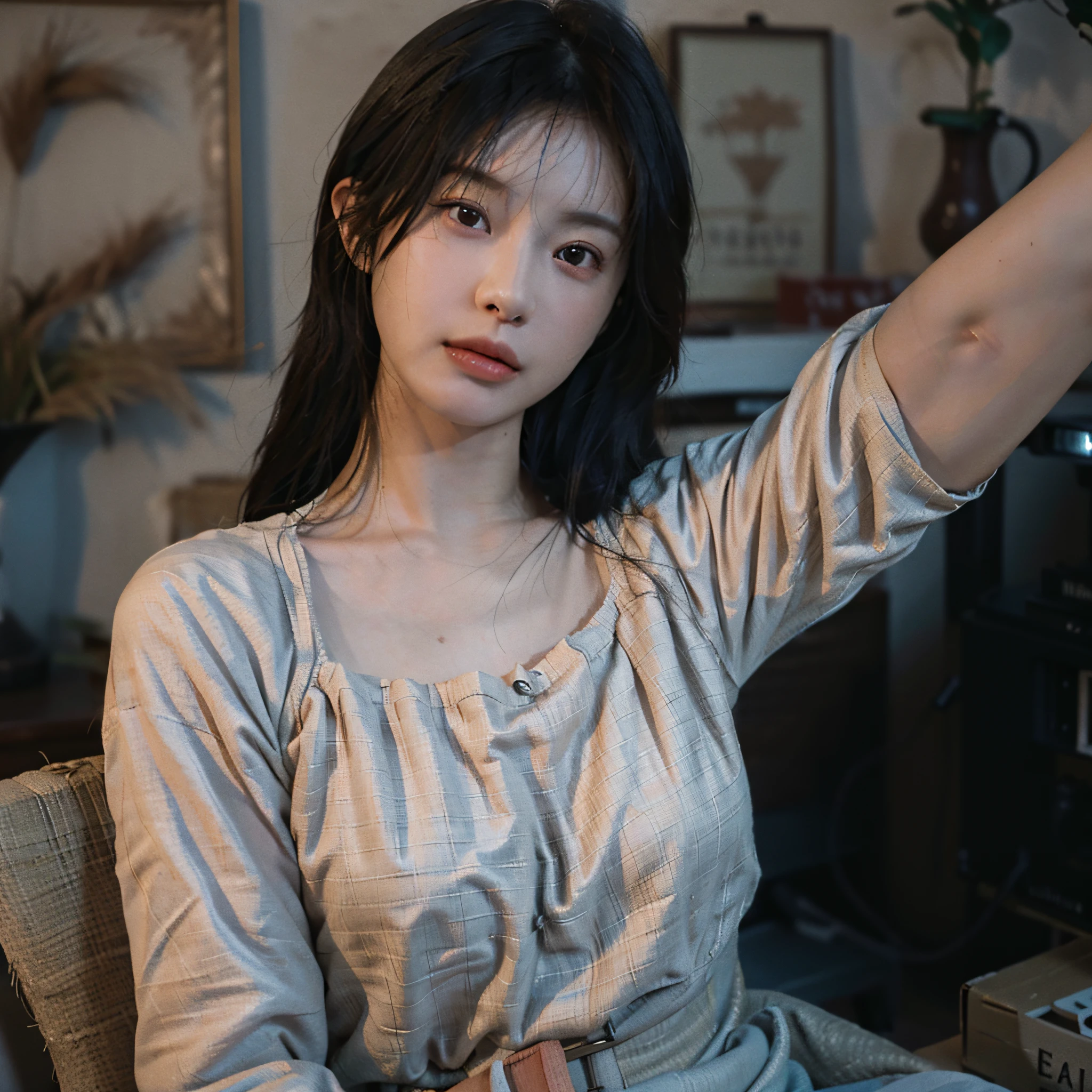 8K,Best quality, masterpiece, ultra high res, (photorealistic:1.4), raw photo, (Authentic skin texture:1.3), (film grain:1.3), (selfie angle),1girl,beautiful detailed eyes and face,masterpiece, best quality,close-up,upper bod,