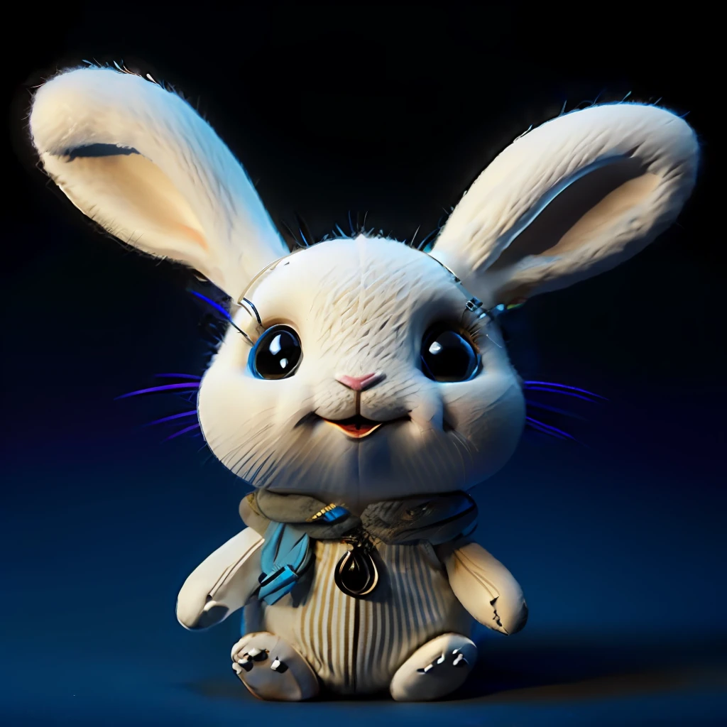 Rabbit white and blue with large safety pins in the ears Tim Burton