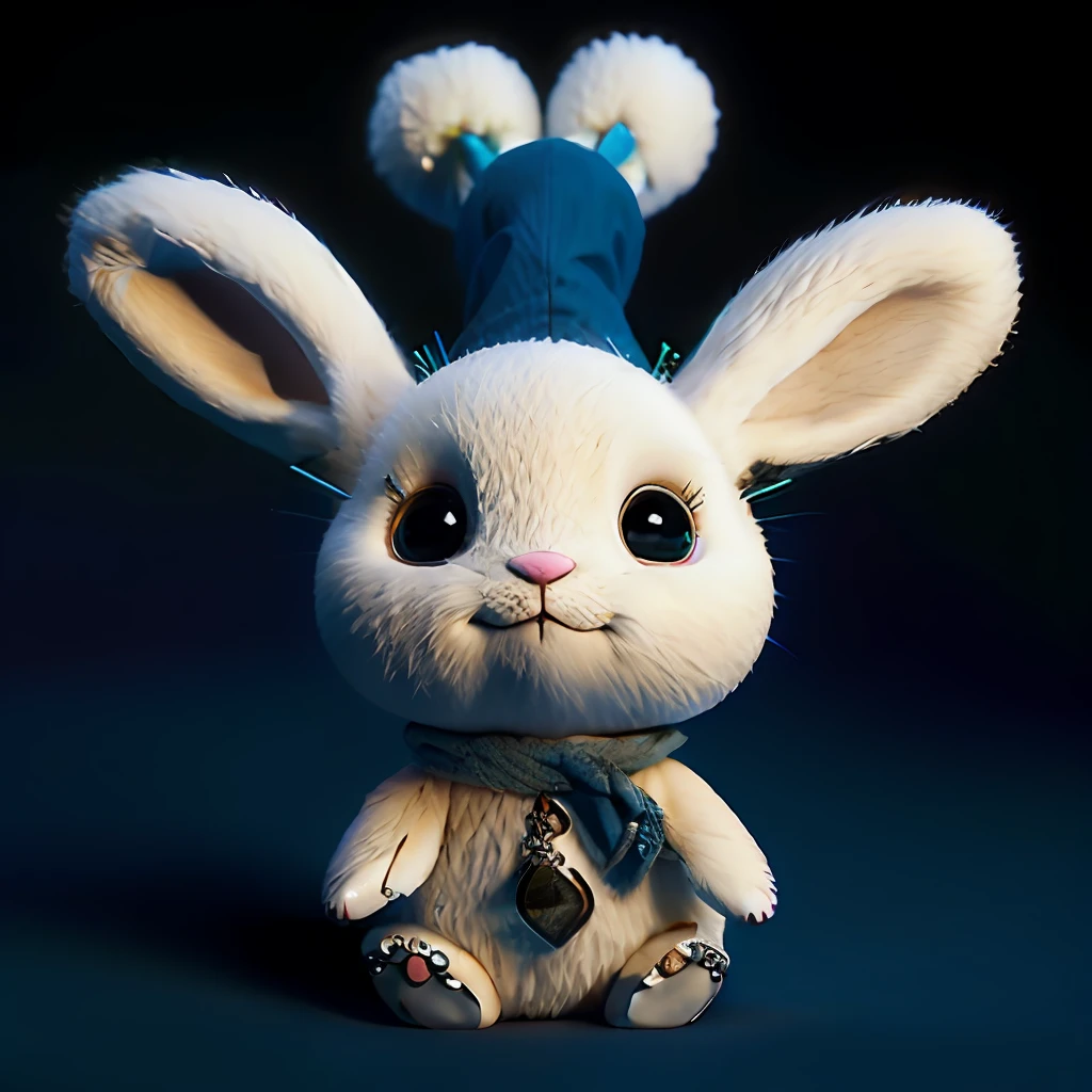 Rabbit white and blue with large safety pins in the ears Tim Burton