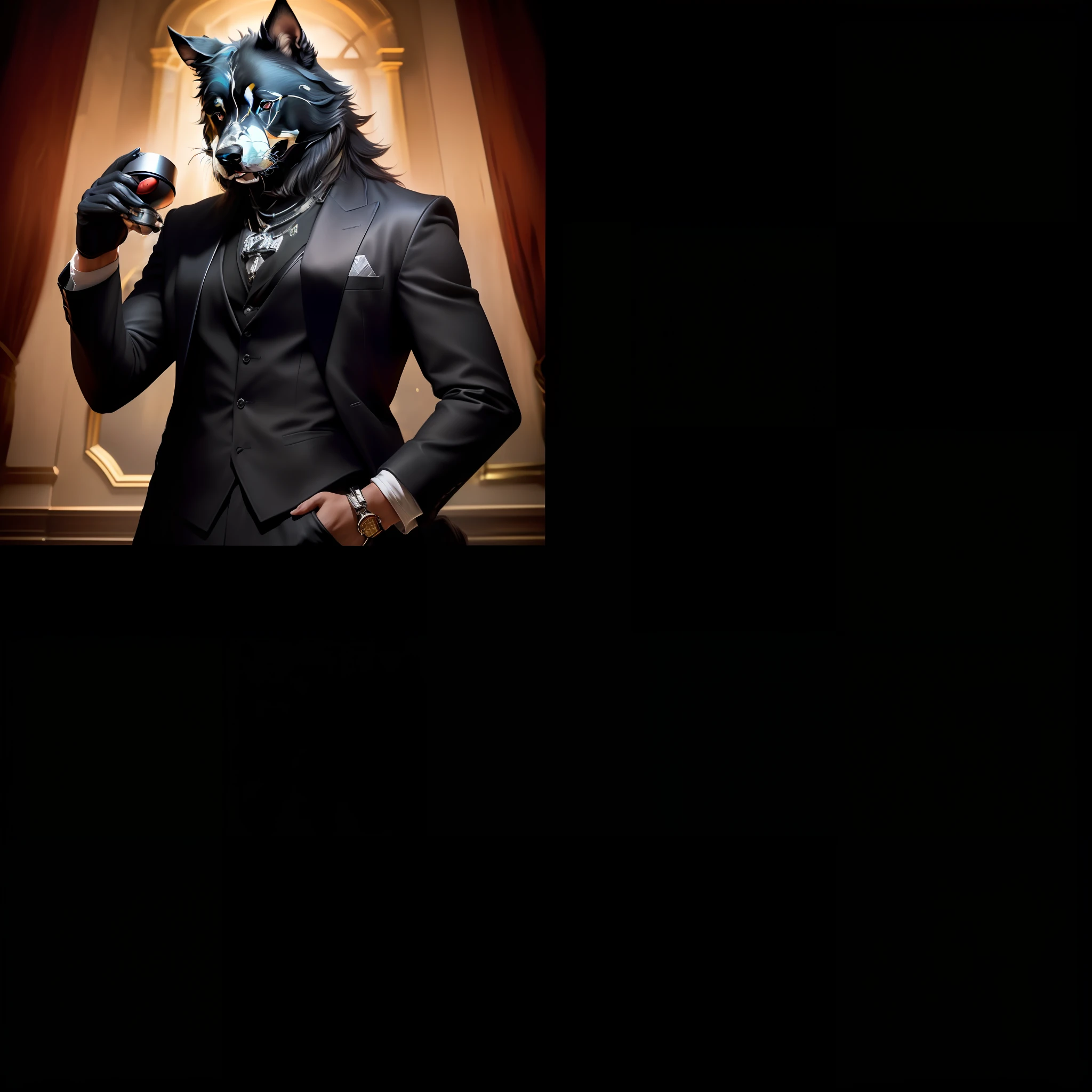 knollingcase, black dog, (((vibrant, photo realistic, realistic, dramatic, sharp focus, 8k)))