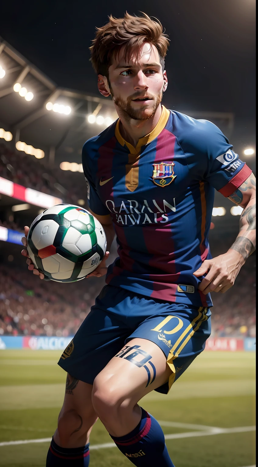 In a vibrant and dynamic setting, We see the stars of the ball in action, each displaying their unique abilities. Lionel Messi, com sua agilidade e controle de bola, desafia a gravidade enquanto dribla seus oponentes.