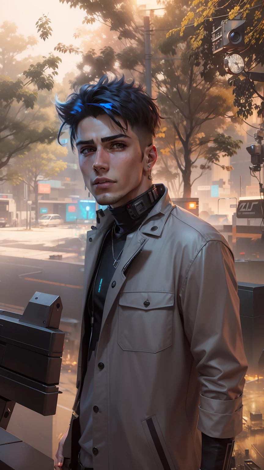 Change background cyberpunk handsome boy, realistic face, 8k ultra realistic,