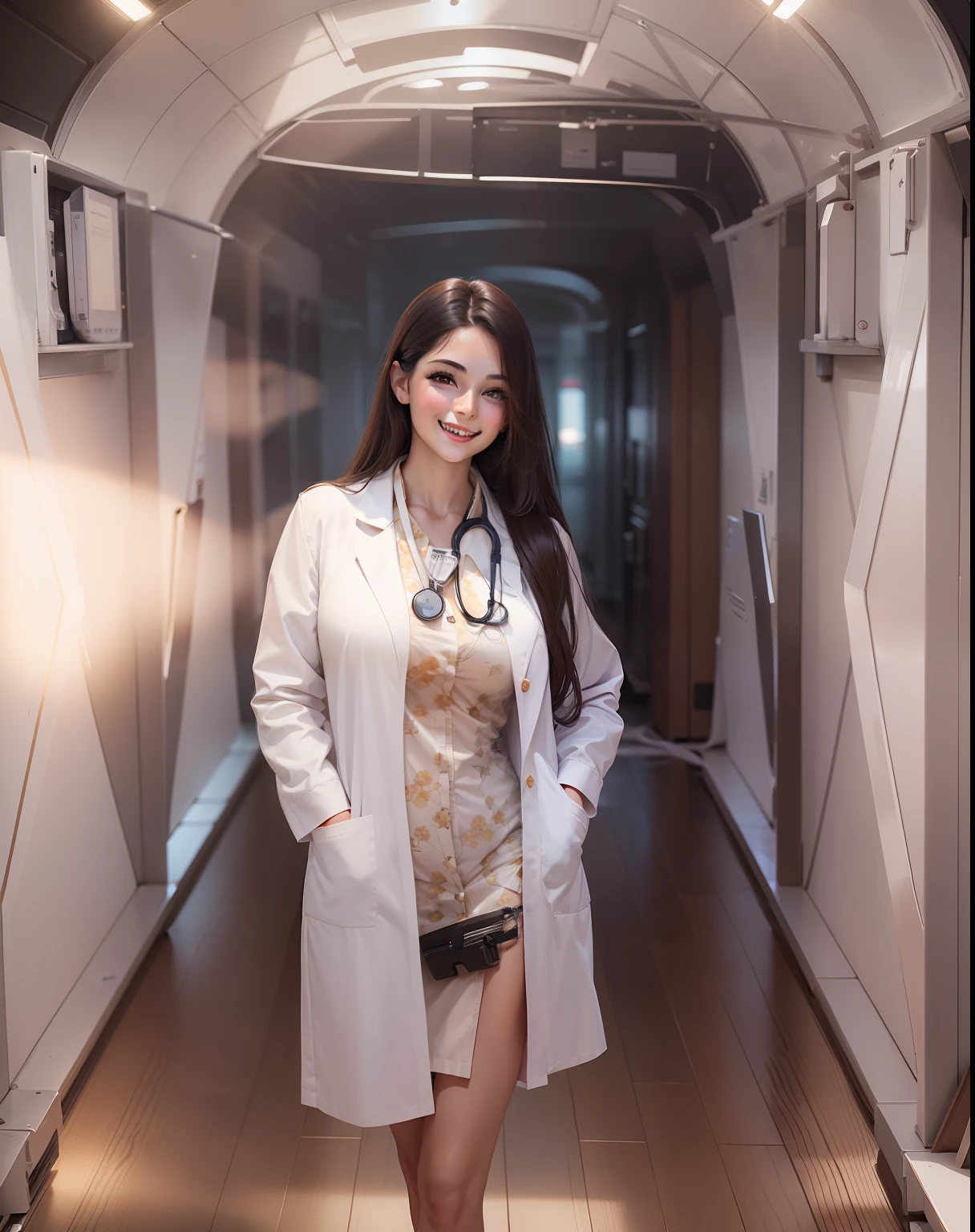 change background doctor, beautiful girl, sweet smile, ultra realistic, 8k