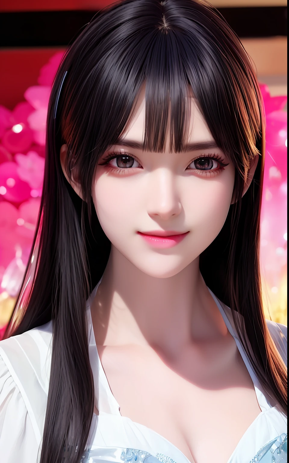 ulzzang -6500-v1.1, (Photorealsitic:1.4), animesque、anime styled、ssmile、portraitures、Beautiful, Moist pink eyes like crystal clear glass、Beautiful detailed woman, extremely detailed eye and face, Beautiful detailed eyes, huge filesize, ultra-detailliert, hight resolution, ighly detailed, top-quality, masterpiece, illustratio, ighly detailed, nffsw, unification, 8k wallpaper, splendid, finely detail, masterpiece, top-quality, Highly detailed ticker uniform 8K wallpaper, Light on the Face、电影灯光、19-year-old girl