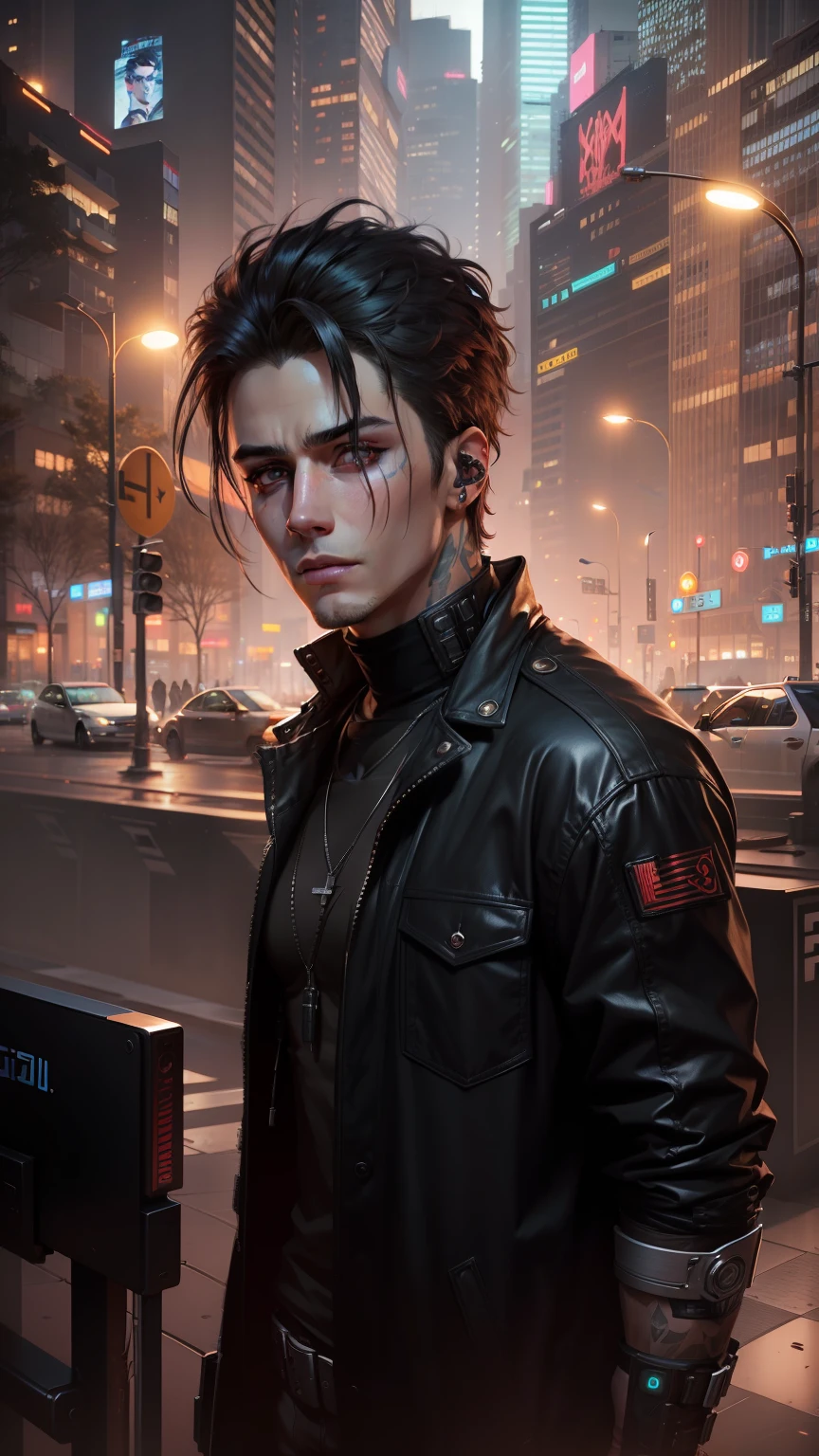 Change background cyberpunk handsome boy, realistic face, 4k ultra realistic,