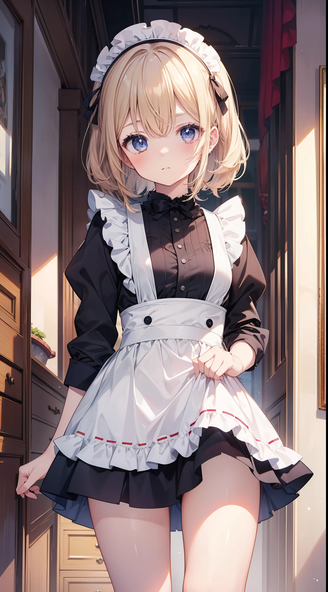 Masterpiece、top-quality、1girl in、Maids、a miniskirt、Cute anime illustration、