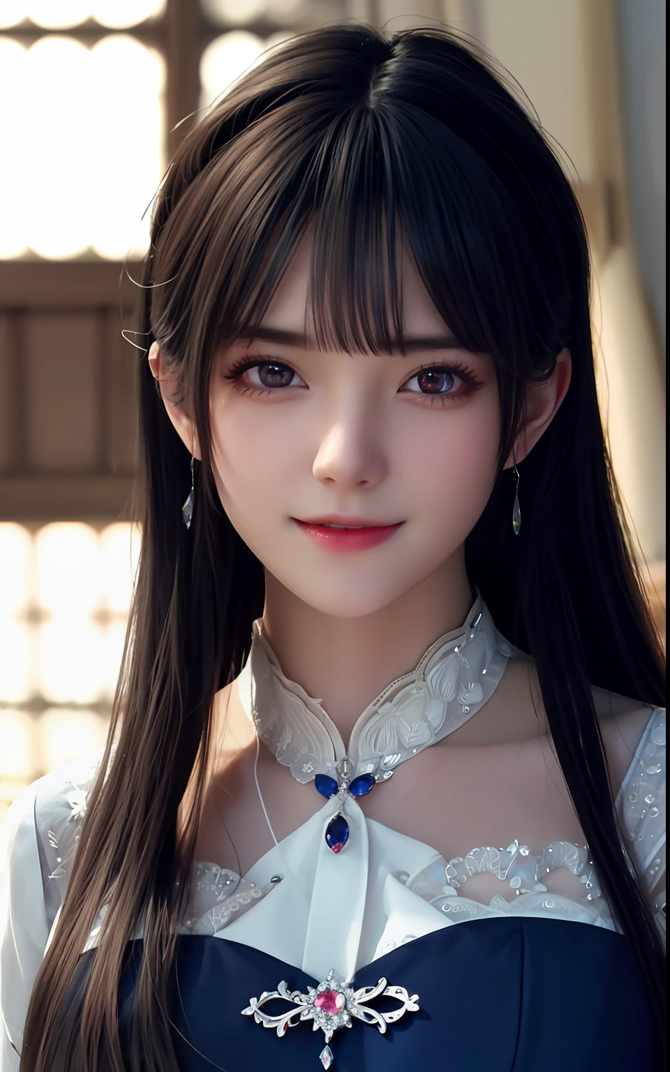ulzzang -6500-v1.1, (Photorealsitic:1.4), animesque、anime styled、ssmile、portraitures、Beautiful, Moist cilver eyes like crystal clear glass、Beautiful detailed woman, extremely detailed eye and face, Beautiful detailed eyes, huge filesize, ultra-detailliert, hight resolution, ighly detailed, top-quality, masterpiece, illustratio, ighly detailed, nffsw, unification, 8k wallpaper, splendid, finely detail, masterpiece, top-quality, Highly detailed ticker uniform 8K wallpaper, Light on the Face、电影灯光、19-year-old girl