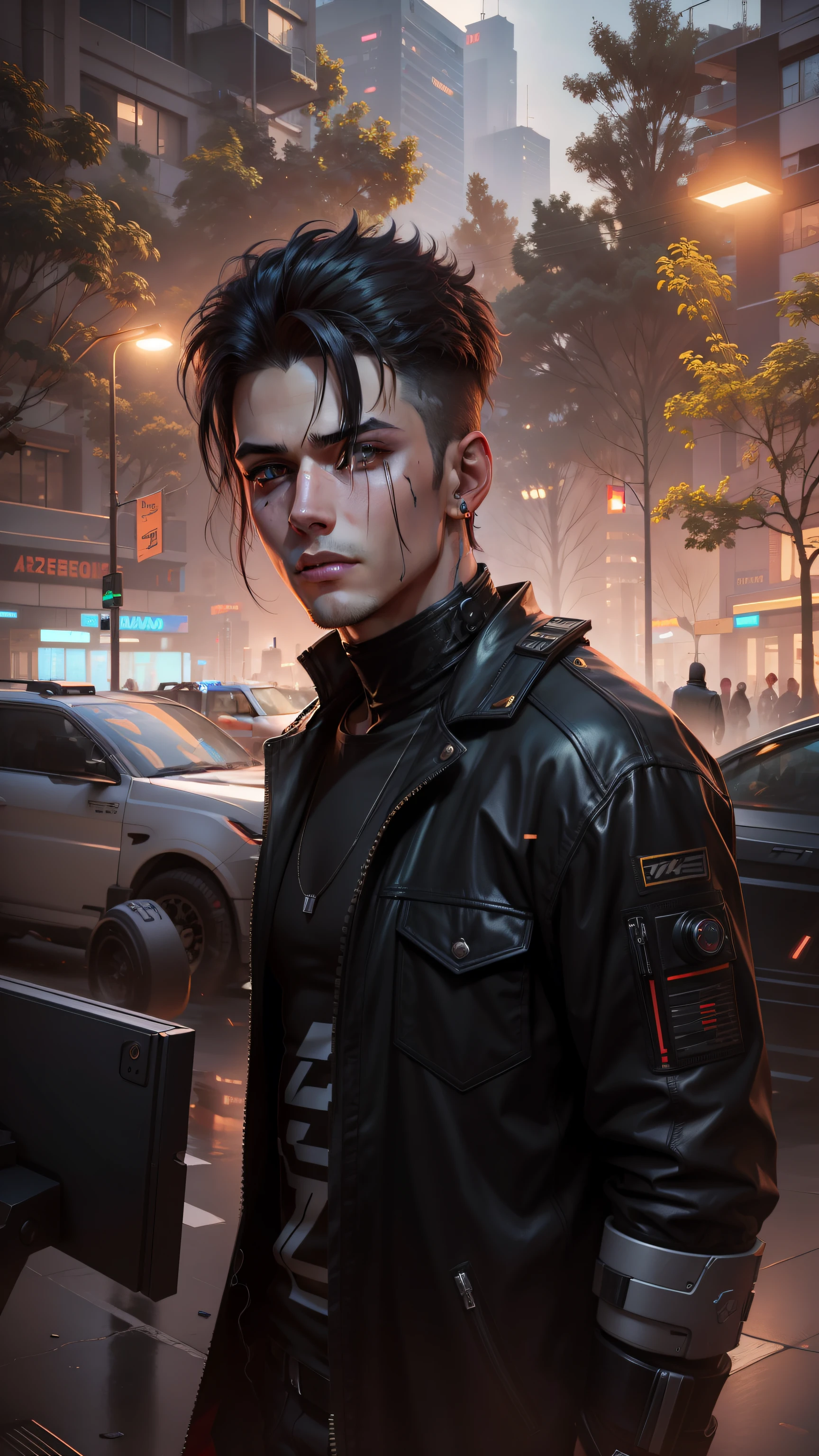 Change background cyberpunk handsome boy, realistic face, 4k ultra realistic,