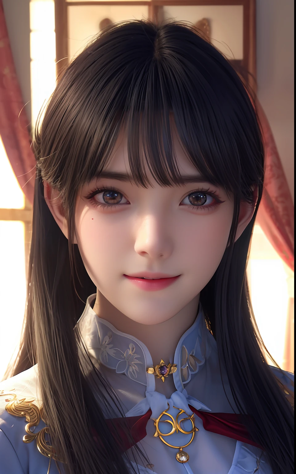 ulzzang -6500-v1.1, (Photorealsitic:1.4), animesque、anime styled、ssmile、portraitures、Beautiful, Moist cilver eyes like crystal clear glass、Beautiful detailed woman, extremely detailed eye and face, Beautiful detailed eyes, huge filesize, ultra-detailliert, hight resolution, ighly detailed, top-quality, masterpiece, illustratio, ighly detailed, nffsw, unification, 8k wallpaper, splendid, finely detail, masterpiece, top-quality, Highly detailed ticker uniform 8K wallpaper, Light on the Face、电影灯光、19-year-old girl
