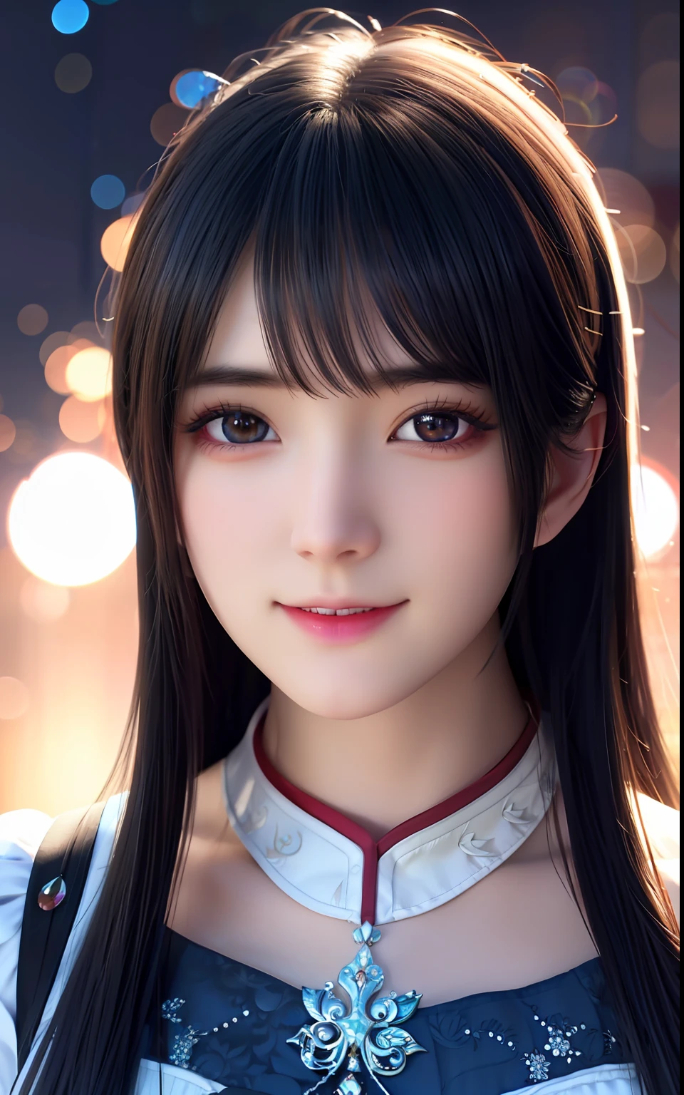 ulzzang -6500-v1.1, (Photorealsitic:1.4), animesque、anime styled、ssmile、portraitures、Beautiful, Moist cilver eyes like crystal clear glass、Beautiful detailed woman, extremely detailed eye and face, Beautiful detailed eyes, huge filesize, ultra-detailliert, hight resolution, ighly detailed, top-quality, ​masterpiece, illustratio, ighly detailed, nffsw, unification, 8k wallpaper, splendid, finely detail, ​masterpiece, top-quality, Highly detailed ticker uniform 8K wallpaper, Light on the Face、电影灯光、19-year-old girl
