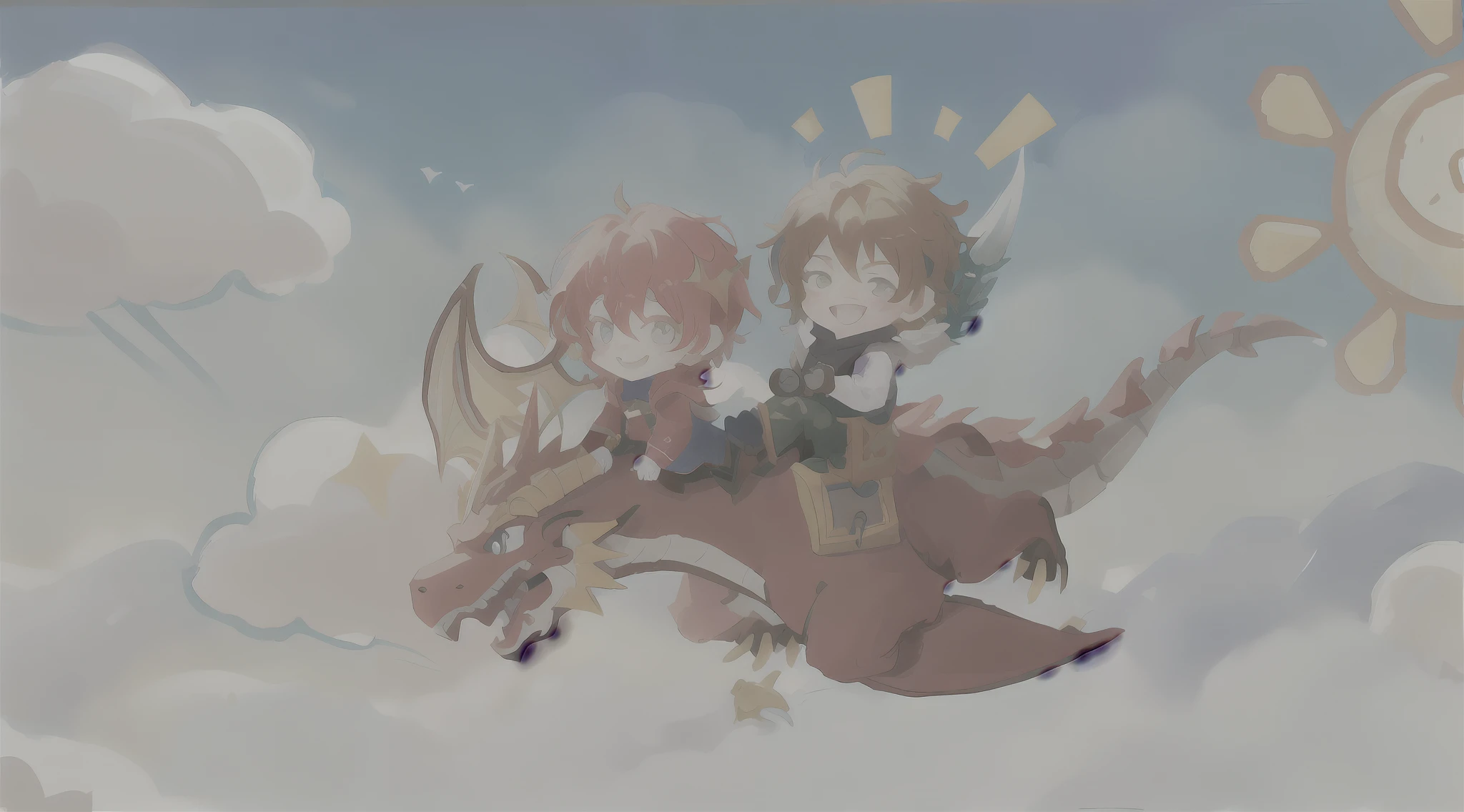 Dragon knight, bright color, color enhancement, animation style Handsome boy, smiling