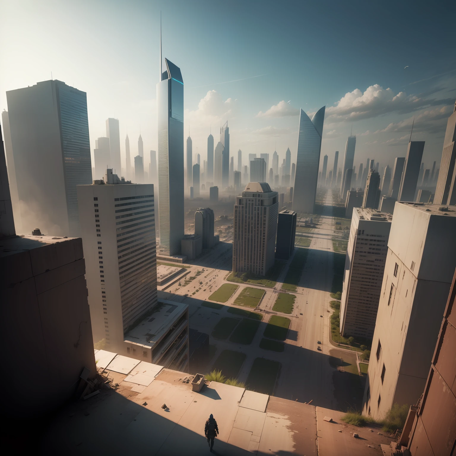 Post-apocalyptic cityscape, Adobe lightroom, ultra detailed, ultra realistic