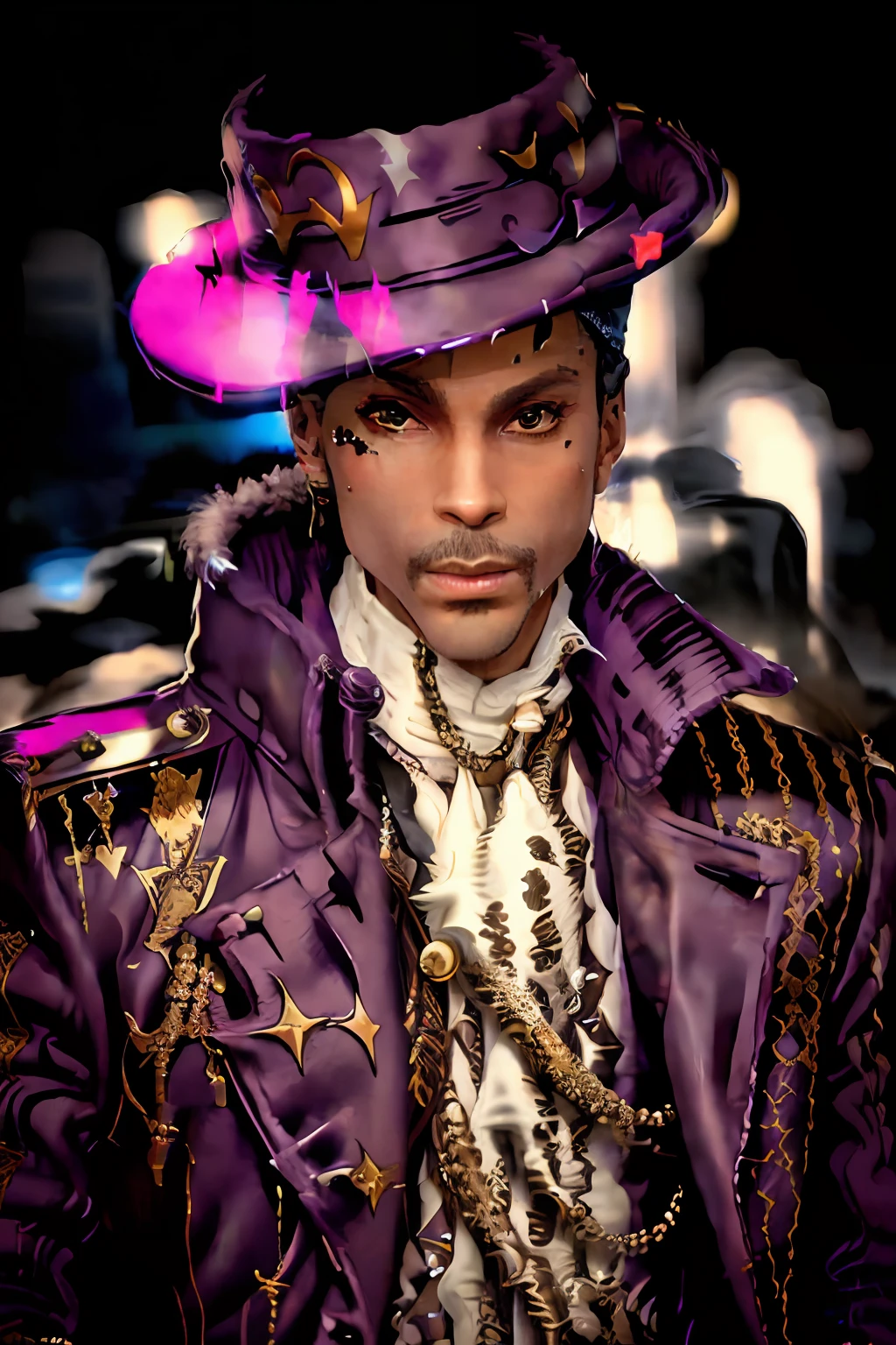 ((Prince)) as 1rapper , Unique mink Fur Jacket (Virgal Abloh) (H R Gigger), fog, detailed and realistic image, amazing composition with vintage scenery with abstract shapes, abstract minimalist background with tentacles, melt, drip, yoshitomo nara:1.5, wes anderson:1.3, new casualism, retro, minimalism,BiopunkAI