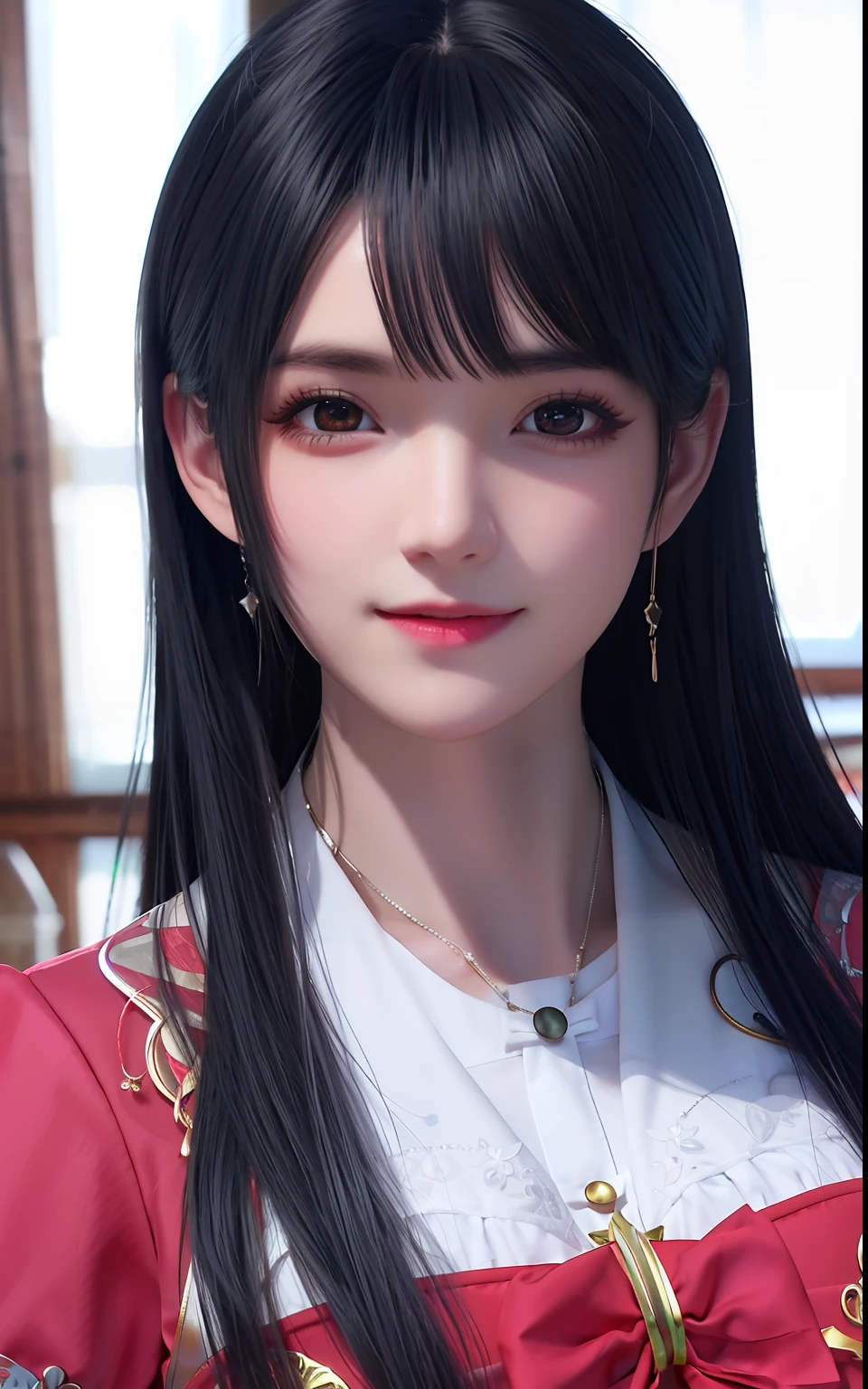 ulzzang -6500-v1.1, (Photorealsitic:1.4), animesque、anime styled、ssmile、portraitures、Beautiful, Moist eyes like clear glass、Beautiful detailed woman, extremely detailed eye and face, Beautiful detailed eyes, Red-brown hair、huge filesize, ultra-detailliert, hight resolution, ighly detailed, top-quality, ​masterpiece, illustratio, ighly detailed, nffsw, unification, 8k wallpaper, splendid, finely detail, ​masterpiece, top-quality, Highly detailed ticker uniform 8K wallpaper, Light on the Face、电影灯光、19-year-old girl