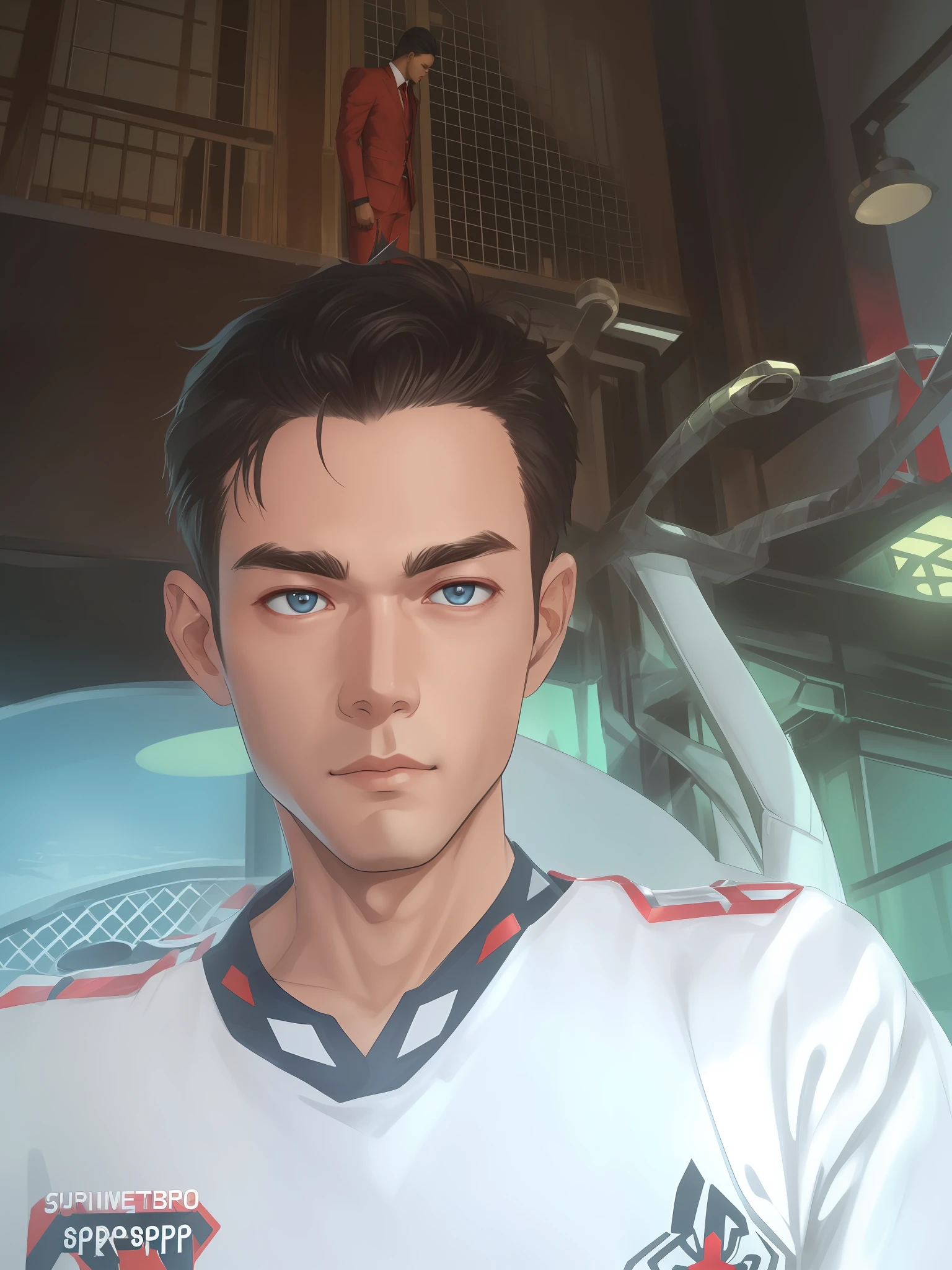 (((full body of male supspr))), (((four red metal legs))), (((silver bracelets))), (((sharp fingers))), a spider - man in a red and black suit sitting on the edge of the building, 8k, unreal engine, octane render, by seunghee lee, Jang Tae-Hwan, Chocofing R, seungho lee, trending on pixiv, fanbox, skeb, masterpiece, smooth soft skin, big dreamy eyes, beautiful intricate colored hair, symmetrical, anime wide eyes, soft lighting, concept art, digital painting,