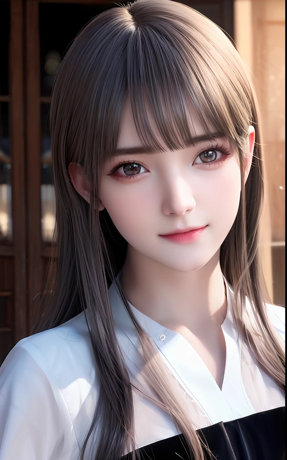 silber hair、ulzzang -6500-v1.1, (Photorealsitic:1.4), animesque、anime styled、ssmile、portraitures、Beautiful, Moist eyes like clear glass、Beautiful detailed woman, extremely detailed eye and face, Beautiful detailed eyes,huge filesize, ultra-detailliert, hight resolution, ighly detailed, top-quality, ​masterpiece, illustratio, ighly detailed, nffsw, unification, 8k wallpaper, splendid, finely detail, ​masterpiece, top-quality, Highly detailed ticker uniform 8K wallpaper, Light on the Face、电影灯光、19-year-old girl