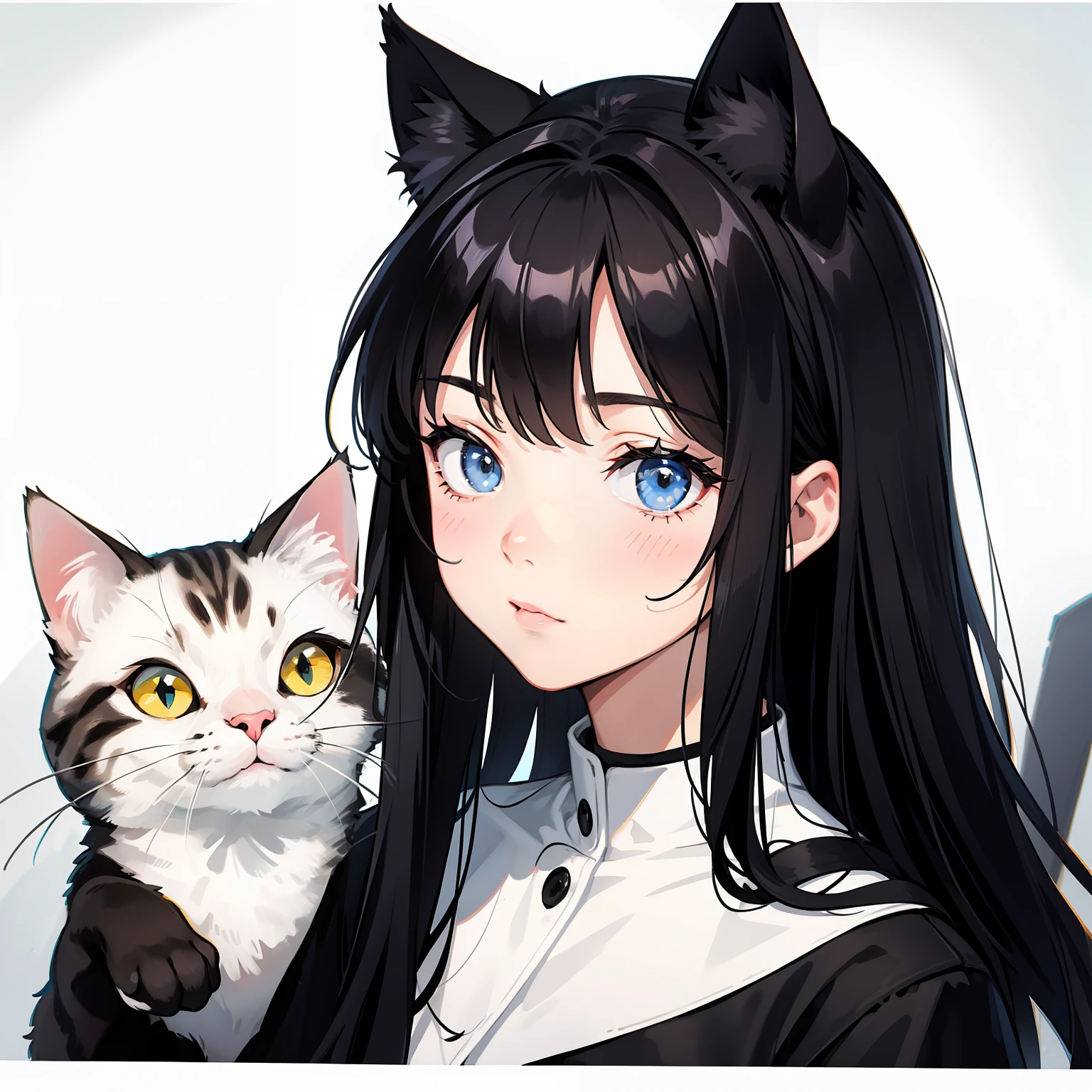 Hand drawn cat cat head,sideface,black andwhite