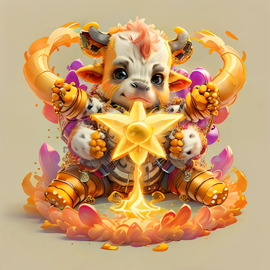 Cow yellow，The background is bright，adolable，fantasy，complexdetails，Pubic area is clear，brightly，k hd，32k zodiac signs