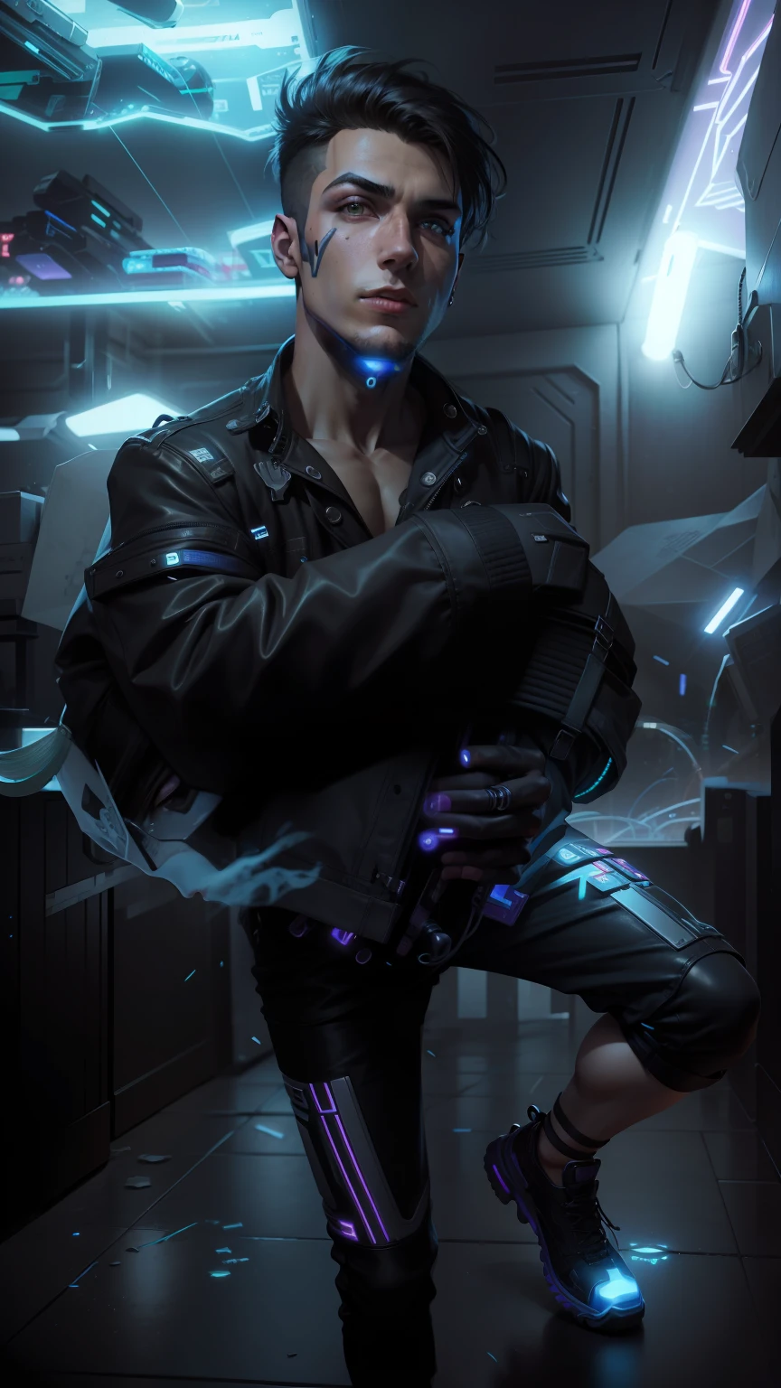 Change background cyberpunk handsome boy, realistic face, 8k ultra realistic,