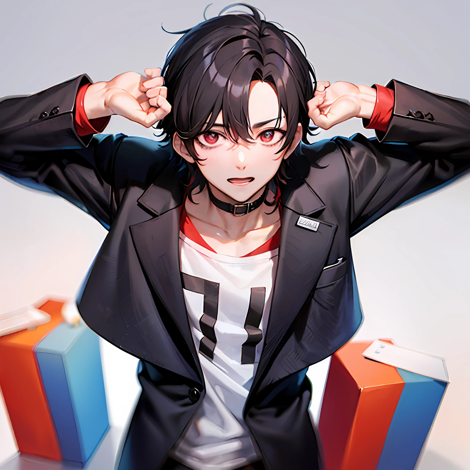 Anime - A stylish photo of a man in a suit and tie with his hands on his head, Handsome anime pose, young anime man, Smooth anime CG art, Realistic anime 3 D style, style of anime4 K, Male anime style, anime moe art style, Badass anime 8 K, male anime character, Anime boy, anime styled 3d, Digital anime illustration