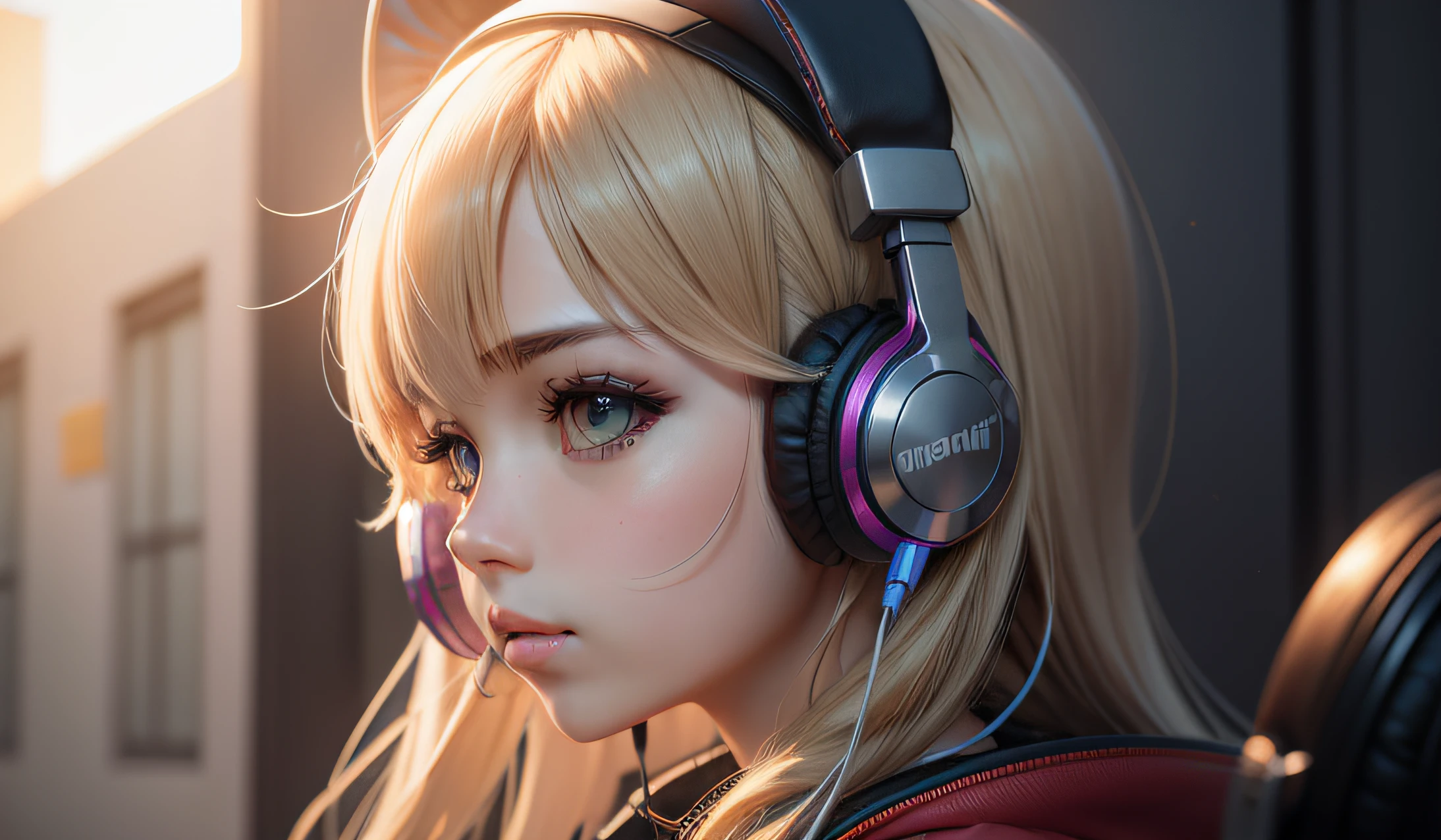"Anime girl with intricate details wearing headphones."