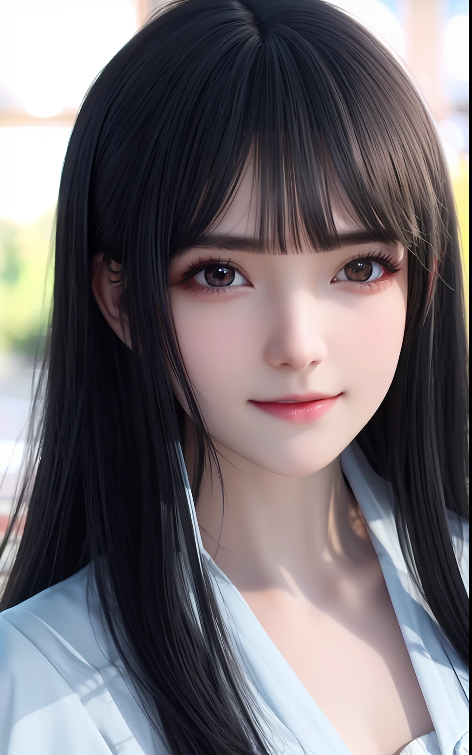 silber hair、ulzzang -6500-v1.1, (Photorealsitic:1.4), animesque、anime styled、ssmile、portraitures、Beautiful, Moist eyes like clear glass、Beautiful detailed woman, extremely detailed eye and face, Beautiful detailed eyes,huge filesize, ultra-detailliert, hight resolution, ighly detailed, top-quality, ​masterpiece, illustratio, ighly detailed, nffsw, unification, 8k wallpaper, splendid, finely detail, ​masterpiece, top-quality, Highly detailed ticker uniform 8K wallpaper, Light on the Face、电影灯光、19-year-old girl