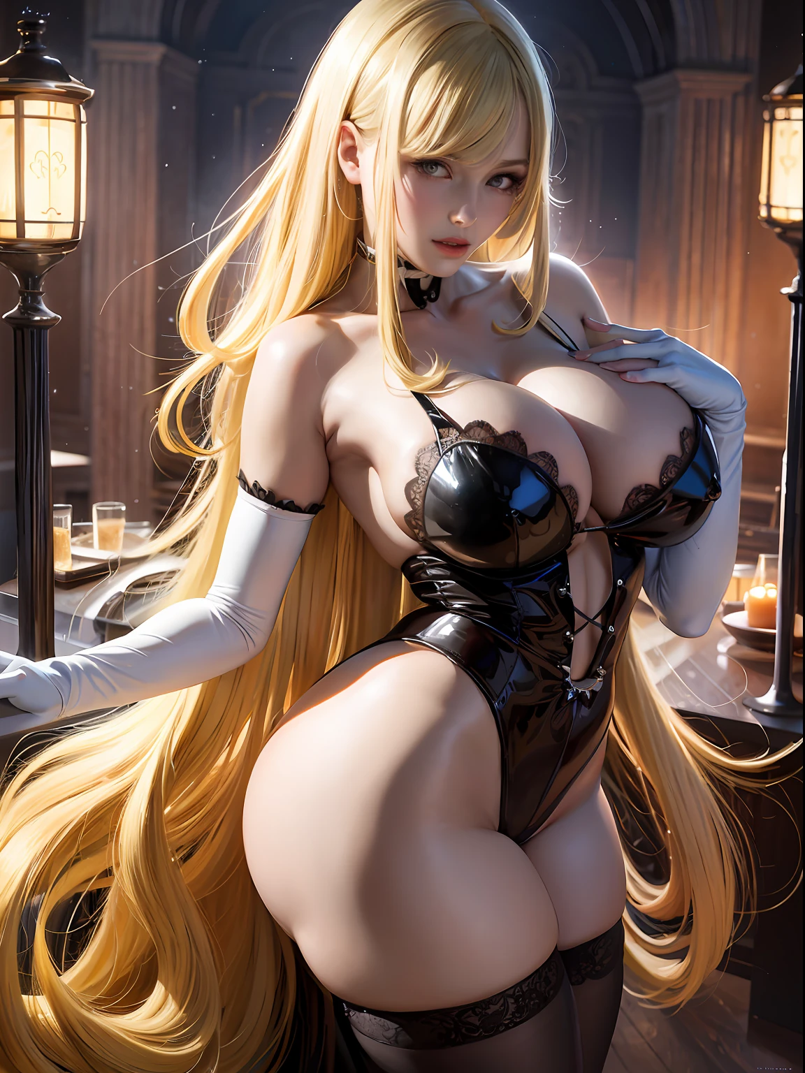 from above, face focus, upper body, gorgeous nasty dress, masterpiece, absolutely long blondehair, high detailed, shiny skin, smooth skin, cute nasty face, highreg, night, light effect, masterpiece, best quality, (kissshotms:1.4), 1girl,mature female, large breasts,   8k, uhf, venusbody, huge ass:1.2, black wedding dress