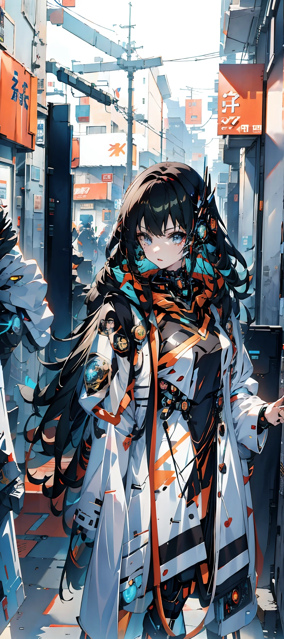 Anime girl wearing mask and coat talking on cell phone, style of anime4 K, cyberpunk anime girl in hoodie, Anime style mixed with Fujifilm, Anime style. 8K, Guviz-style artwork, Best anime 4k konachan wallpaper, anime visual of a cute girl, Digital cyberpunk anime art, up of young anime girl, cyberpunk anime girl