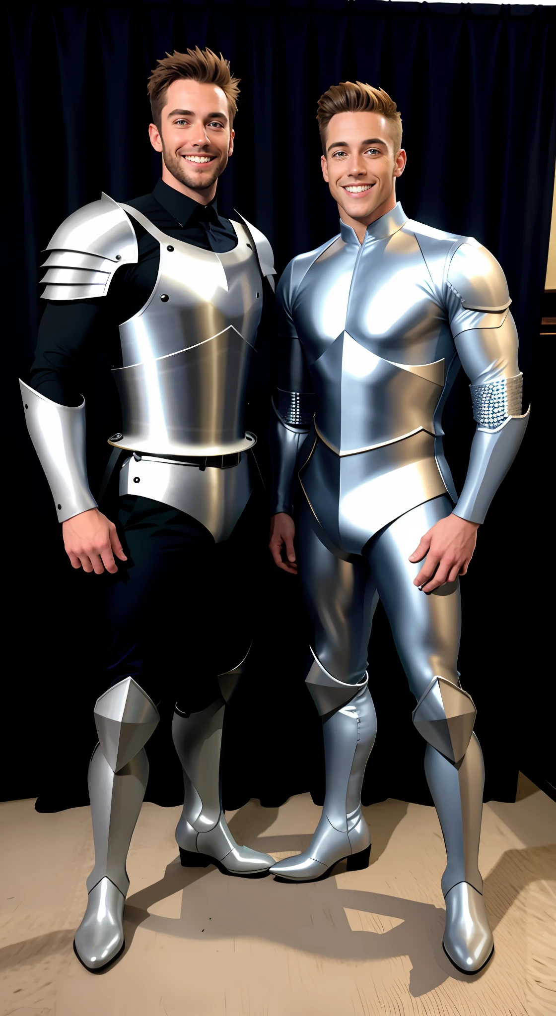 Two young handsome guys,Knight boots,Seductive feet,random costume