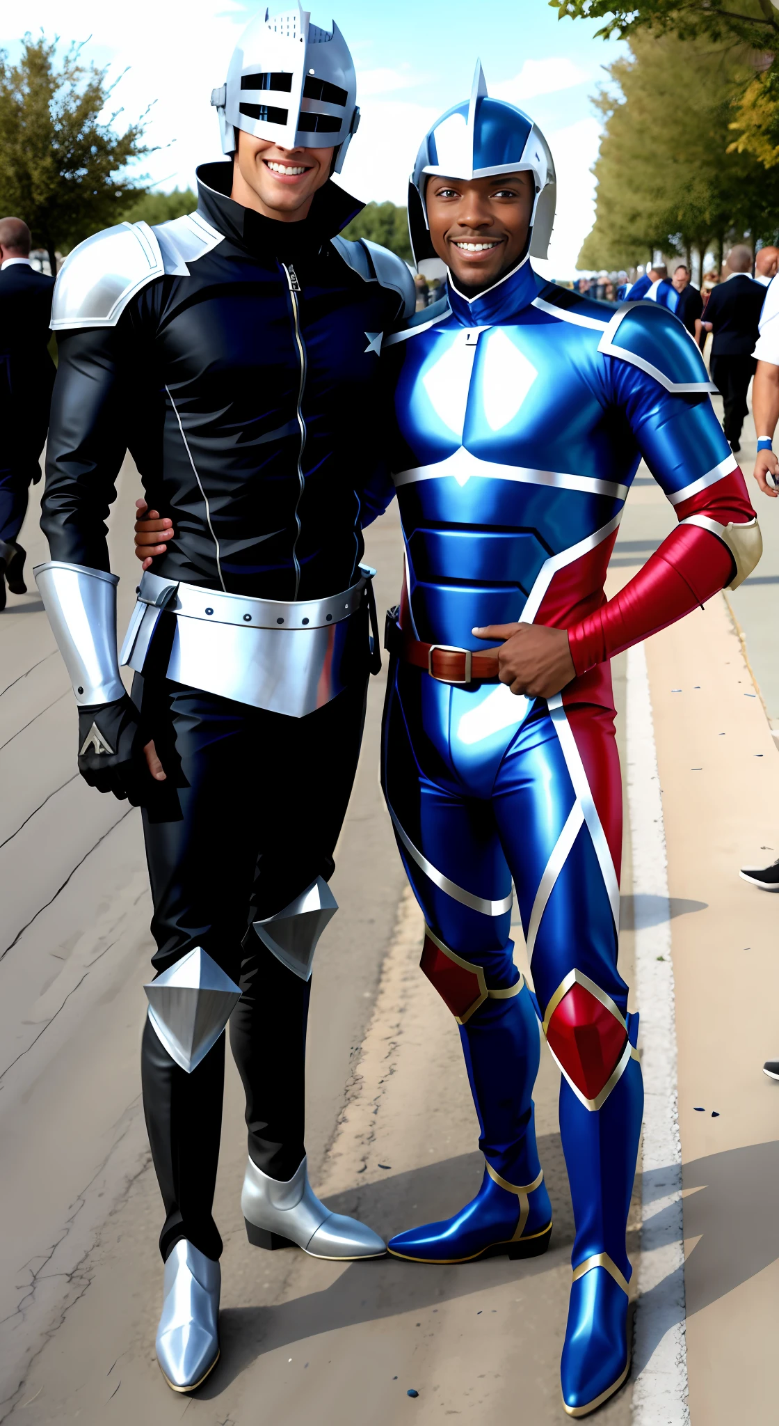 Two young handsome guys，Knight boots，Seductive feet，random costume，Random race，Random country，Random skin color
