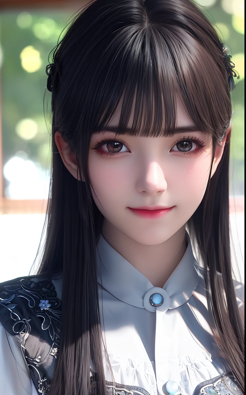 silber hair、ulzzang -6500-v1.1, (Photorealsitic:1.4), animesque、anime styled、ssmile、portraitures、Beautiful, Moist eyes like clear glass、Beautiful detailed woman, extremely detailed eye and face, Beautiful detailed eyes,huge filesize, ultra-detailliert, hight resolution, ighly detailed, top-quality, ​masterpiece, illustratio, ighly detailed, nffsw, unification, 8k wallpaper, splendid, finely detail, ​masterpiece, top-quality, Highly detailed ticker uniform 8K wallpaper, Light on the Face、电影灯光、1８Year old girl