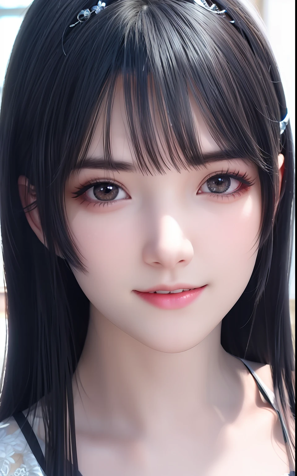 silber hair、ulzzang -6500-v1.1, (Photorealsitic:1.4), animesque、anime styled、ssmile、portraitures、Beautiful, Moist eyes like clear glass、Beautiful detailed woman, extremely detailed eye and face, Beautiful detailed eyes,huge filesize, ultra-detailliert, hight resolution, ighly detailed, top-quality, ​masterpiece, illustratio, ighly detailed, nffsw, unification, 8k wallpaper, splendid, finely detail, ​masterpiece, top-quality, Highly detailed ticker uniform 8K wallpaper, Light on the Face、电影灯光、1８Year old girl