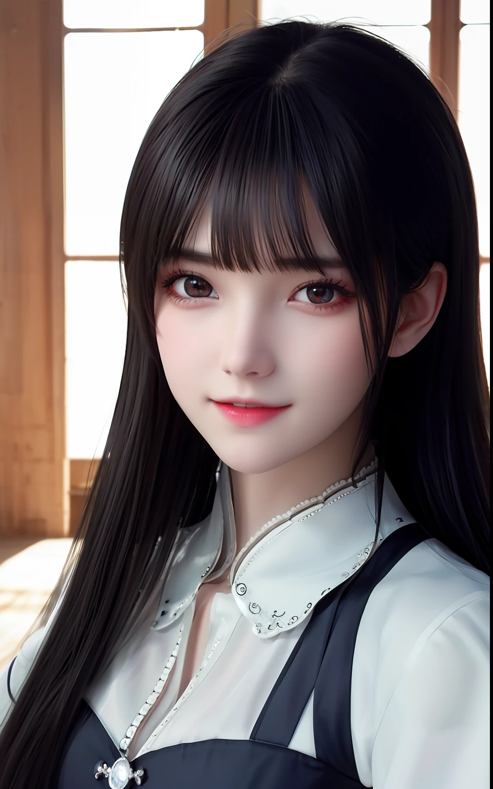 silber hair、ulzzang -6500-v1.1, (Photorealsitic:1.4), animesque、anime styled、ssmile、portraitures、Beautiful, Moist eyes like clear glass、Beautiful detailed woman, extremely detailed eye and face, Beautiful detailed eyes,huge filesize, ultra-detailliert, hight resolution, ighly detailed, top-quality, masterpiece, illustratio, ighly detailed, nffsw, unification, 8k wallpaper, splendid, finely detail, masterpiece, top-quality, Highly detailed ticker uniform 8K wallpaper, Light on the Face、电影灯光、18Year old girl