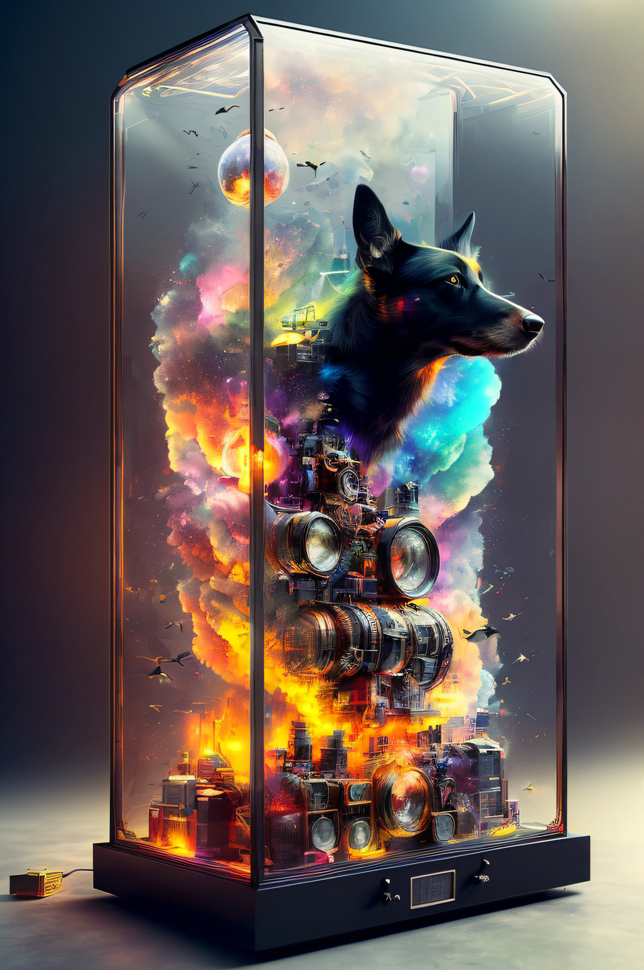 knollingcase, black dog, (((vibrant, photorealistic, realistic, dramatic, sharp focus, 8k)))