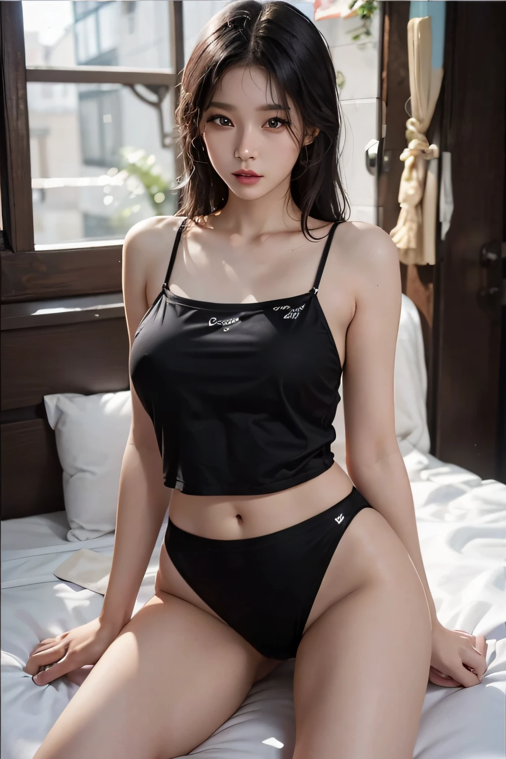Close-up of a woman in a black top and black panties, Sexy girl, Japanese model, Sexy :8, Sexy style, wearing two - piece swimsuit, thin black lingerie, Sexy look, sexy body and sexy abdomen, gorgeous chinese models, Wearing sexy lingerie, Korean girl, 2 4 year old female model, Gorgeous young Korean woman, beautiful Korean women