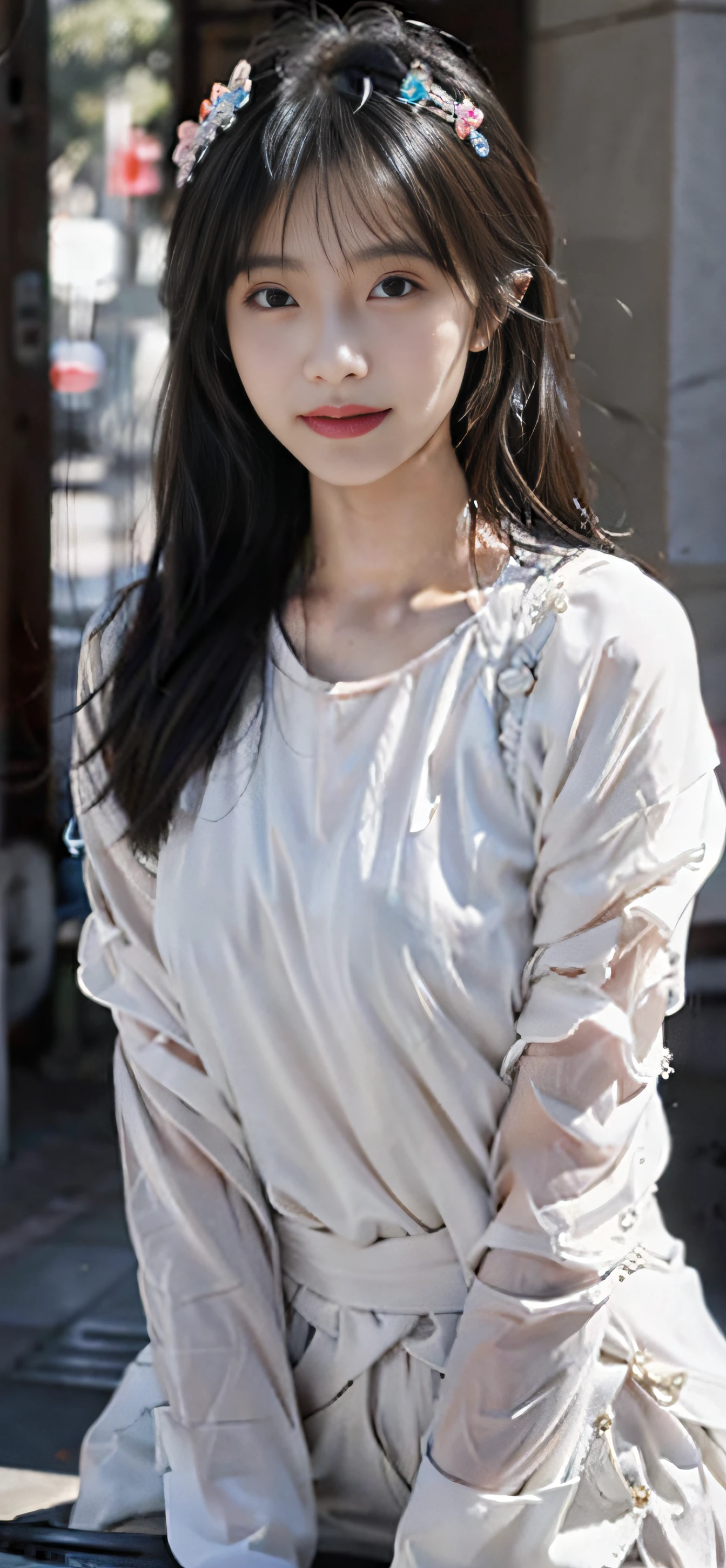 （RAW photos：1.2），（photograph of-realistic：1.4），（tmasterpiece：1.3），（best qualtiy：1.4），超高分辨率，（Detailed eyes），（detailedfacialfeatures），（detailed clothes features），HDR，8K分辨率，solo focus，By bangs，skin tight，（shiny skins），（slender girl），dream-like，（Extreme detailed illustration），Check Comments，commentaryrequest，scenecy，No text，VirtualGirl-Aim，1girll，full bodyesbian，adolable，naïve，（ssmile），
