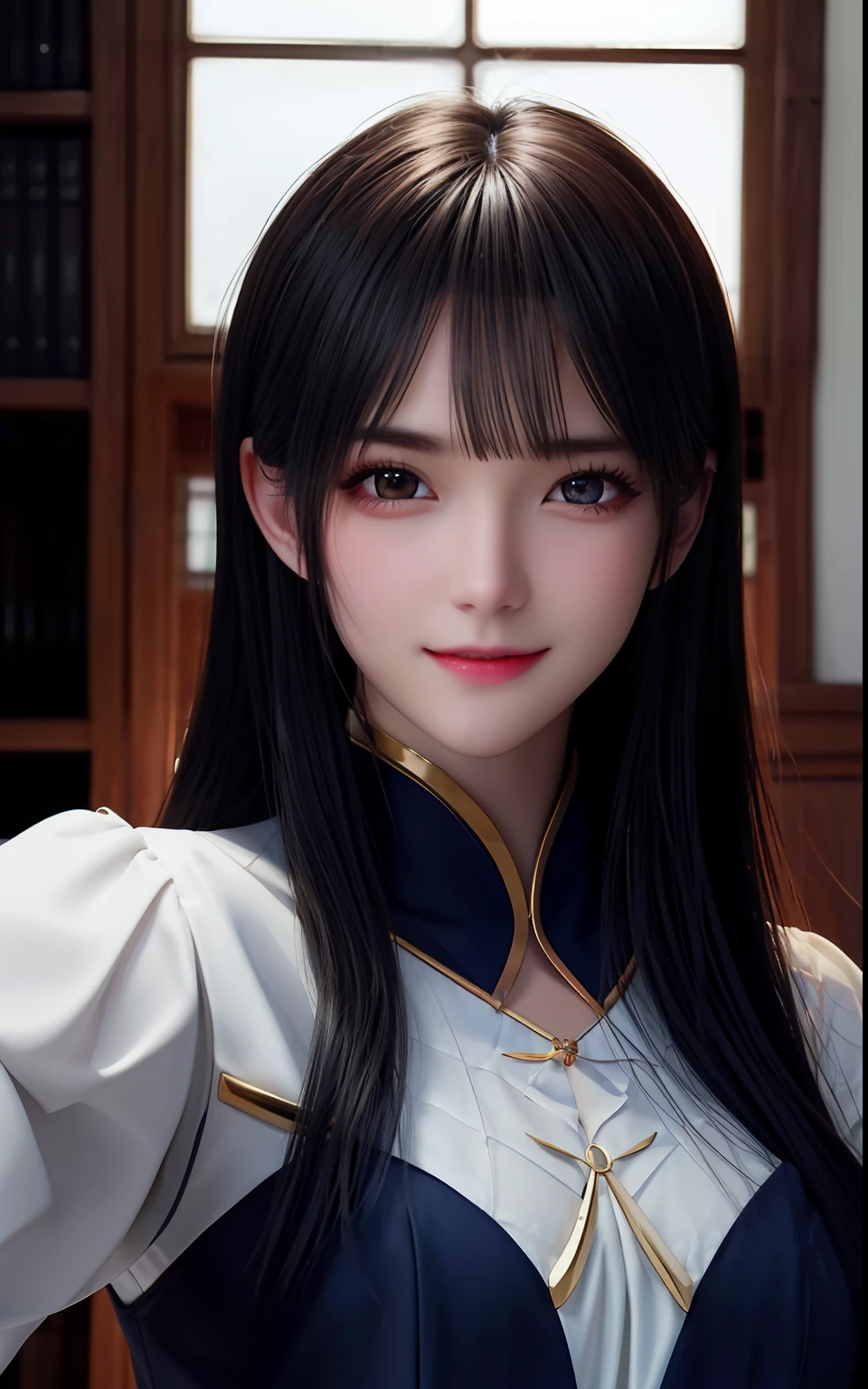 silber hair、ulzzang -6500-v1.1, (Photorealsitic:1.4), animesque、anime styled、ssmile、portraitures、Beautiful, Moist eyes like clear glass、Beautiful detailed woman, extremely detailed eye and face, Beautiful detailed eyes,huge filesize, ultra-detailliert, hight resolution, ighly detailed, top-quality, masterpiece, illustratio, ighly detailed, nffsw, unification, 8k wallpaper, splendid, finely detail, masterpiece, top-quality, Highly detailed ticker uniform 8K wallpaper, Light on the Face、电影灯光、