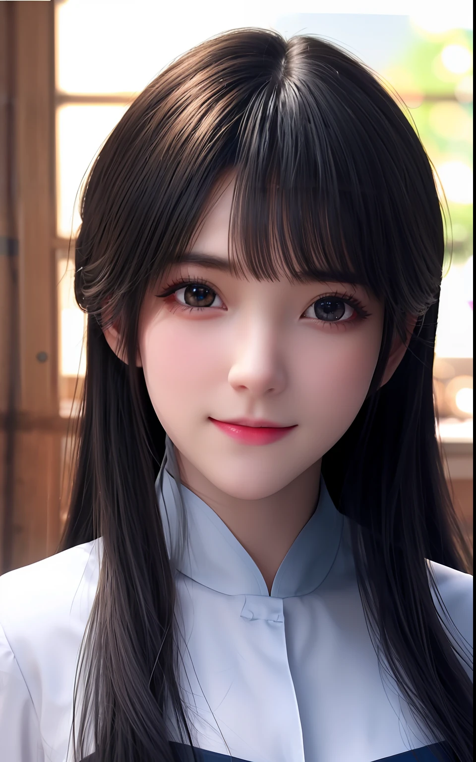 silber hair、ulzzang -6500-v1.1, (Photorealsitic:1.4), animesque、anime styled、ssmile、portraitures、Beautiful, Moist eyes like clear glass、Beautiful detailed woman, extremely detailed eye and face, Beautiful detailed eyes,huge filesize, ultra-detailliert, hight resolution, ighly detailed, top-quality, ​masterpiece, illustratio, ighly detailed, nffsw, unification, 8k wallpaper, splendid, finely detail, ​masterpiece, top-quality, Highly detailed ticker uniform 8K wallpaper, Light on the Face、电影灯光、