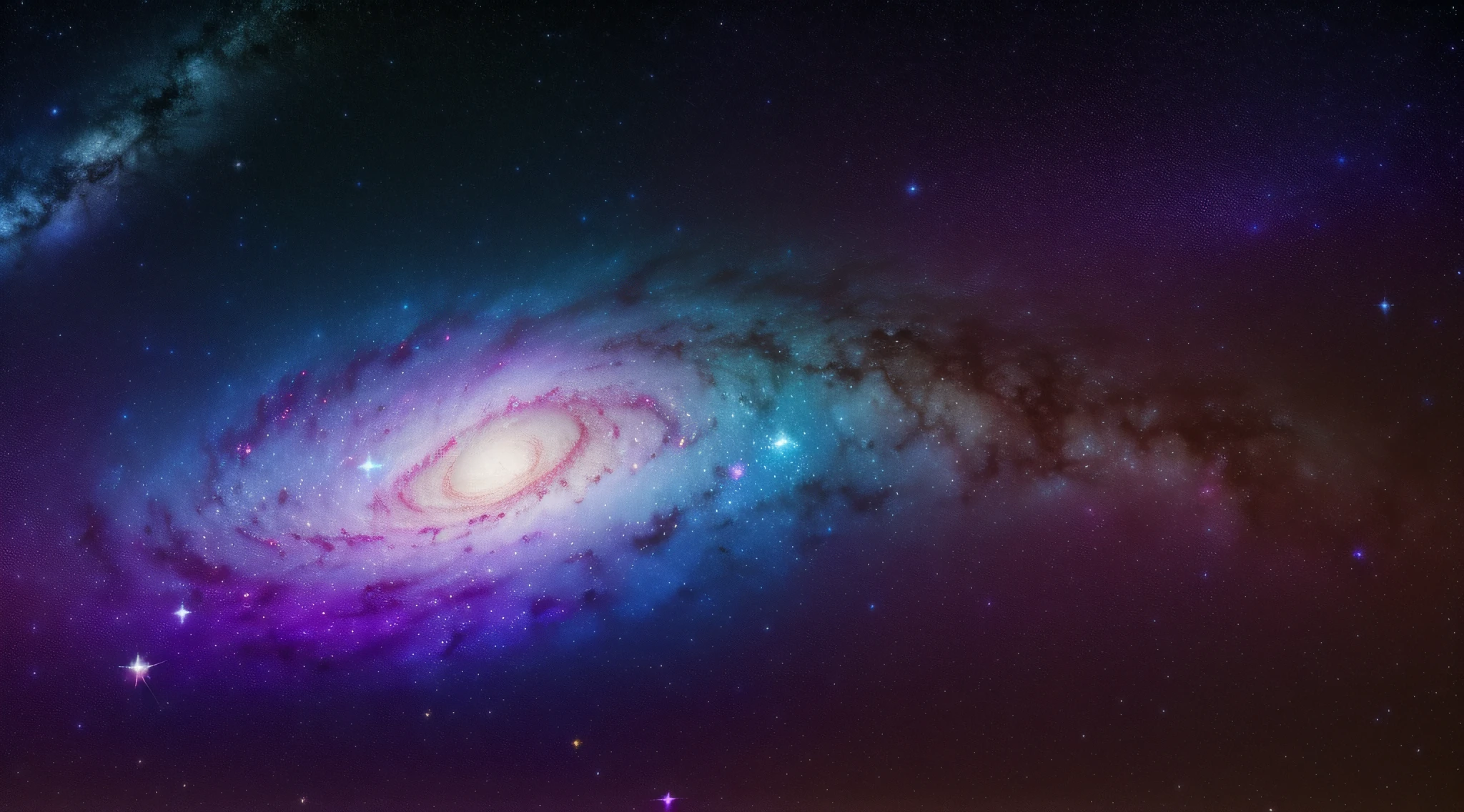 Centaurus Galaxy A, wide vision, Magic, dramatic light, flash in space, cores vibrantes, com fundo de estrelas brancas cintilantes, foto realista, detalhes complexos, Ultra realista, Magnificent work of art, tons de cor azul e roxo, cinemactic, 8K