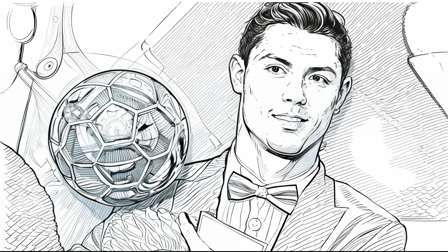 Christiano ronaldo, (line art, monochrome)