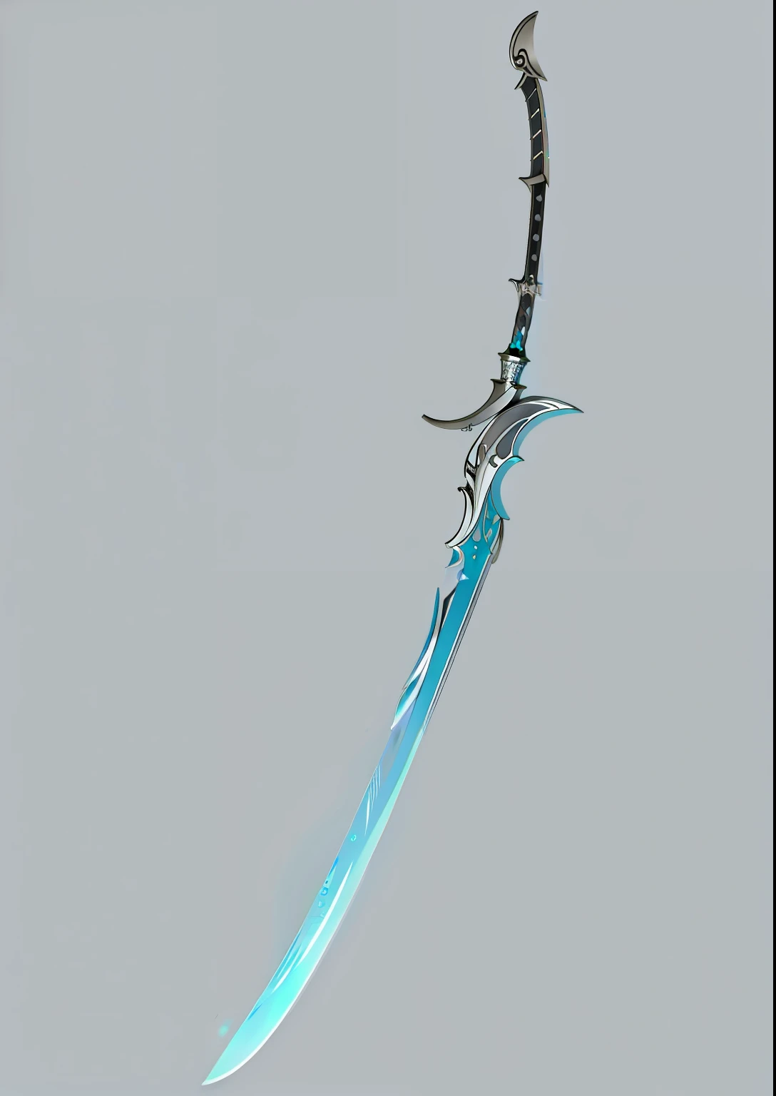 There is a very long sword,There is a blue blade on it, sci-fi sword, sword design, holographic blade!, Long sword, raytraced blade, fantasy sword, realistic lance, curved sword, brandishing futuristic sword, silver sword, Glowing sword, Fantasy Scythe, beautiful sword, style of ghost blade, steel sword, ligtt sword, Fantasy Blade