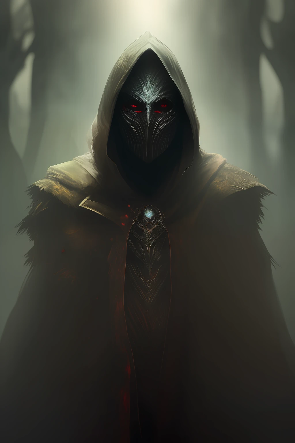 dark mage, dark hood, glowing red eyes, face hidden by shadows, scarlet tone background, image of the lowest quality and generation...