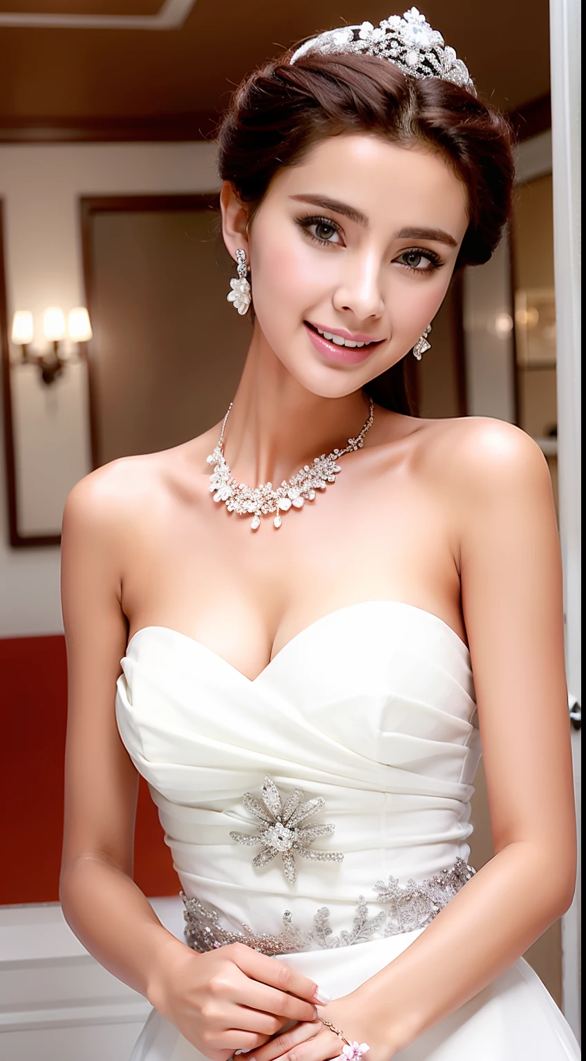 Fashion model 18 years old [[[[closeup cleavage]]]], [[[[boobgasm]]]], [[[[coll]]]], [[[[bshoulders]]]], perfect  eyes, Perfect iris，Perfect lips，perfect teeth，Perfect skin，Soft front light，hdr，Movie girl，Evening gowns in various colors，long whitr hair，The background is indoors，Flowers in the background（pastel colour：1.2）